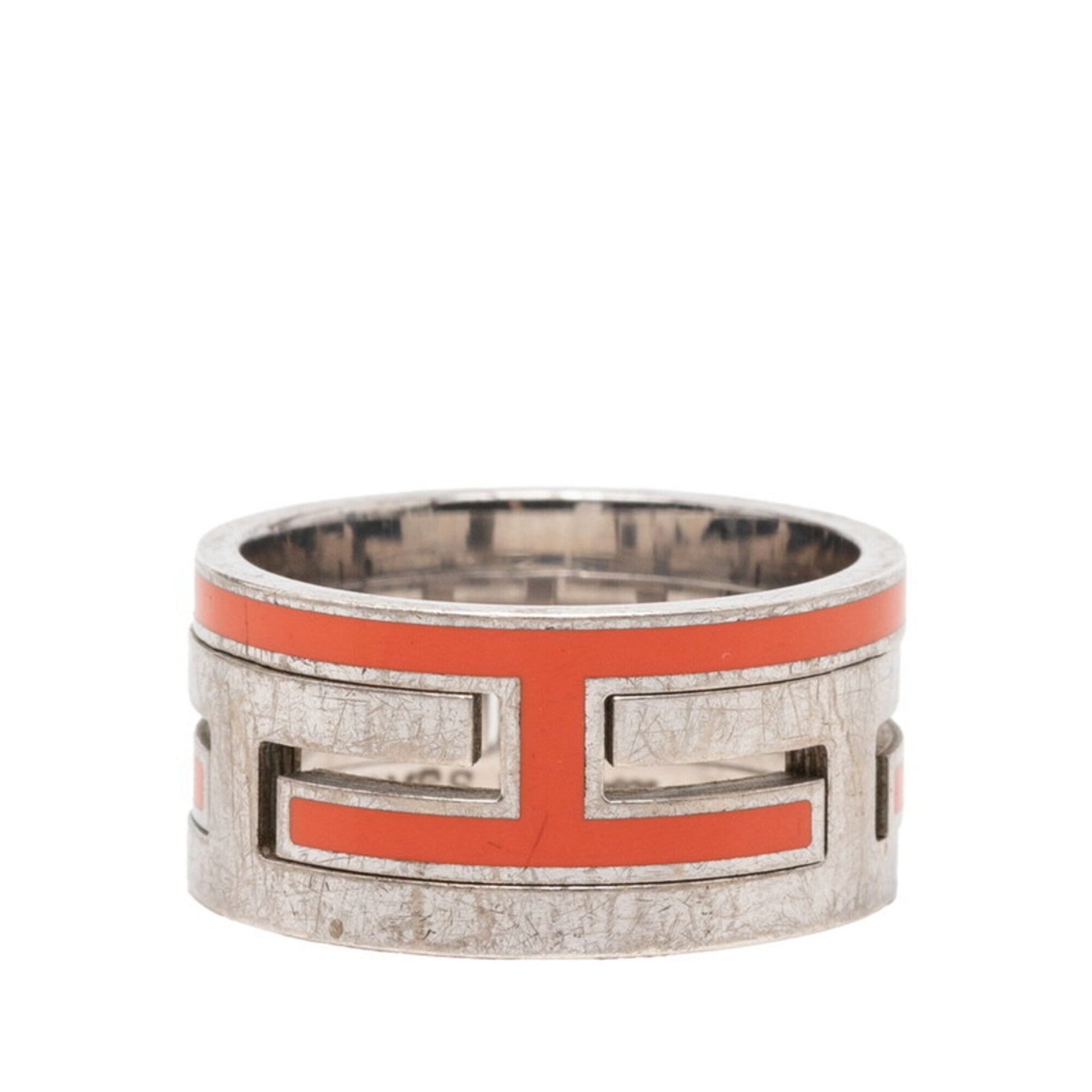 Hermes Silver Orange Silver 925 Band Ring (Pre-Owned)