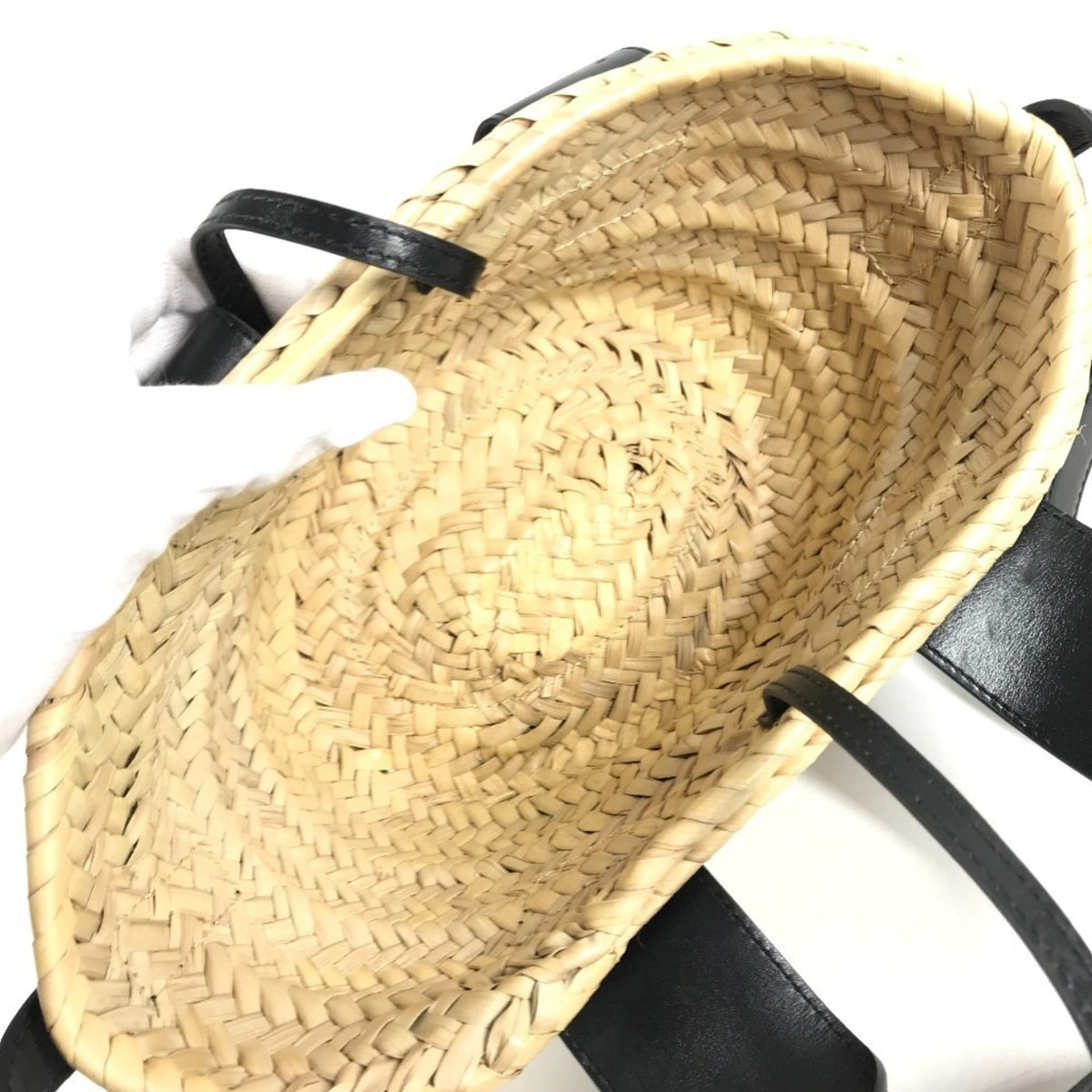 Chloé Beige Black Raffia Leather Basket Handbag Shoulder Bag Tote Bag (Pre-Owned)