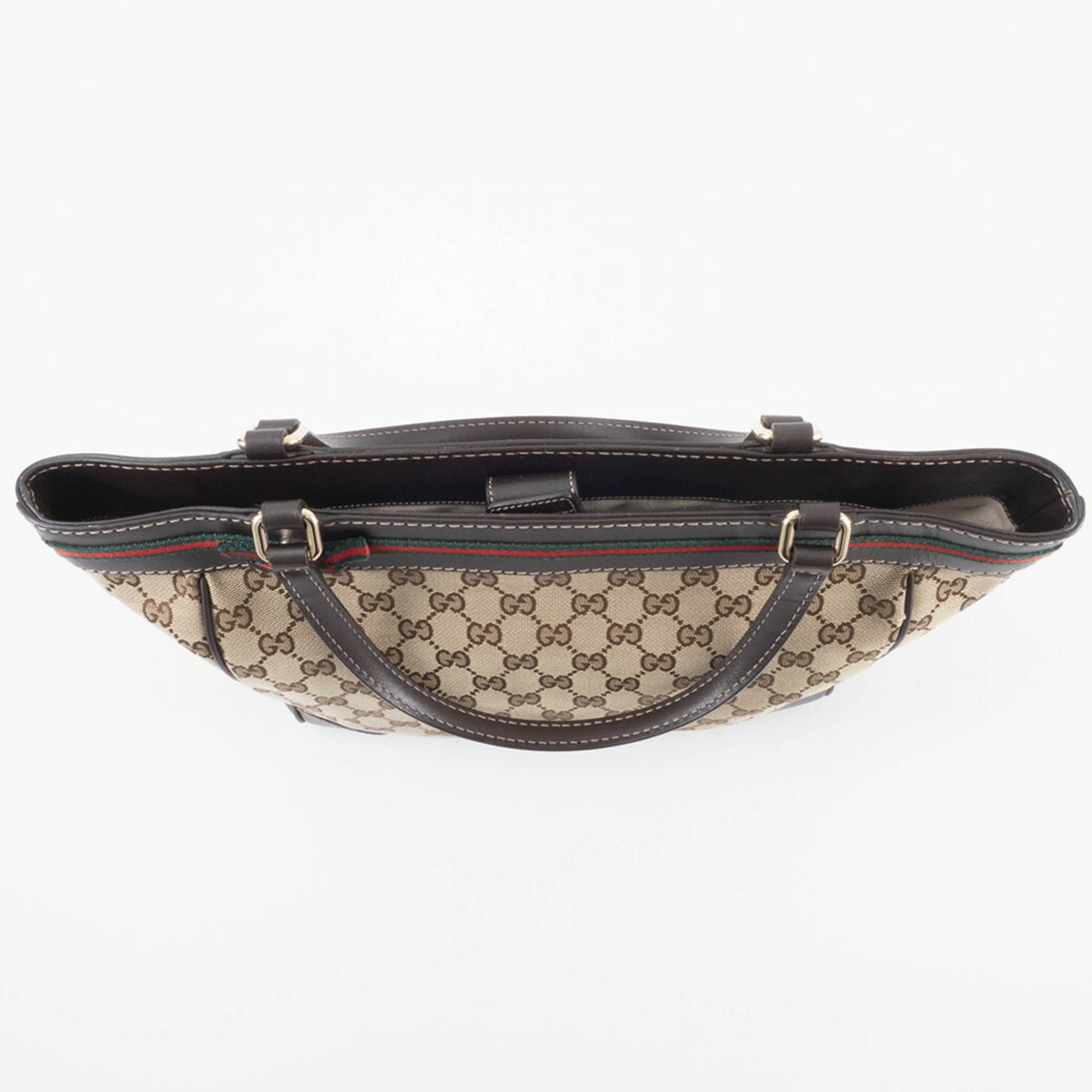 Gucci Gg Canvas Beige Brown Gg Canvas Leather Handbag (Pre-Owned)