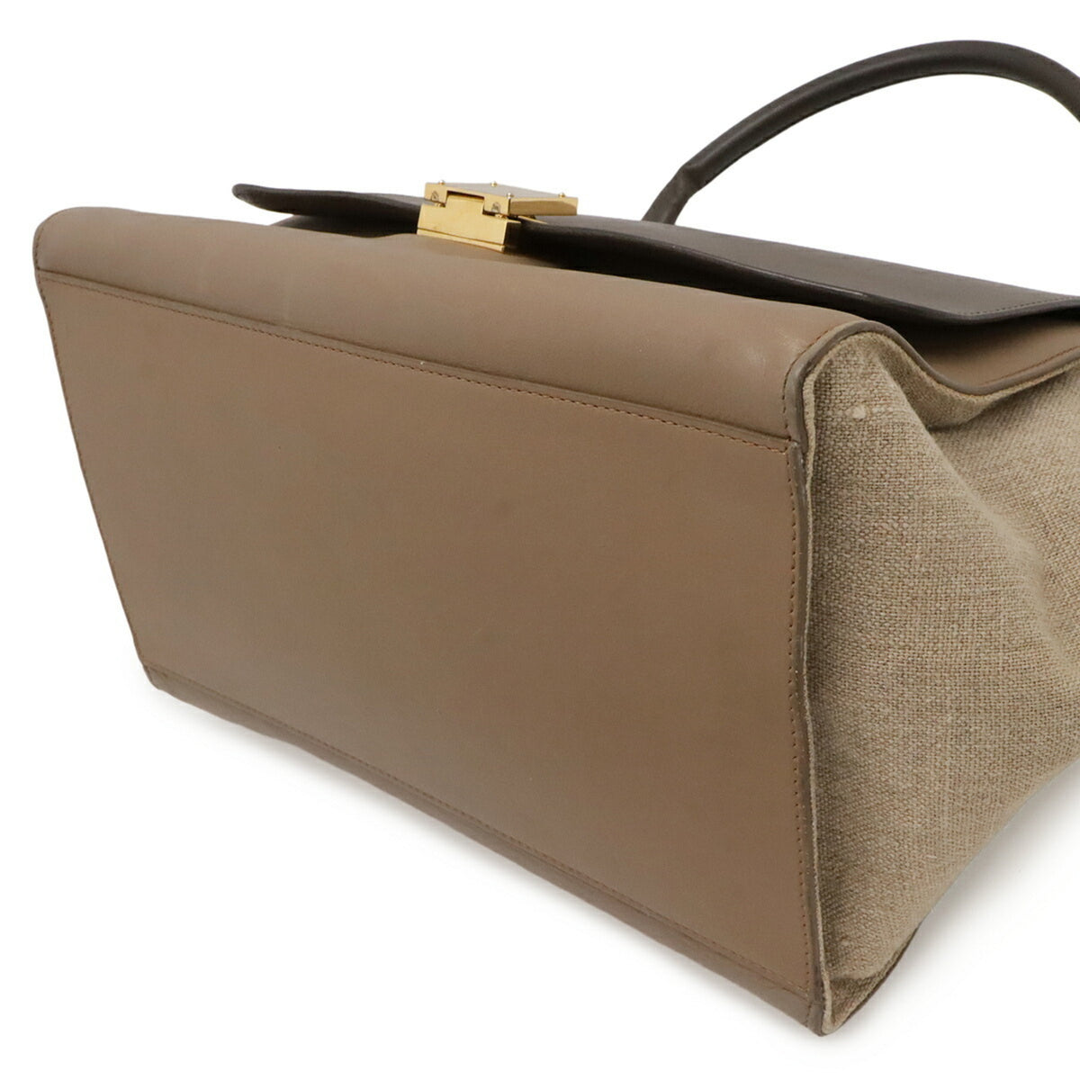 Celine Trapeze Gray Beige Leather Canvas Handbag Shoulder Bag (Pre-Owned)