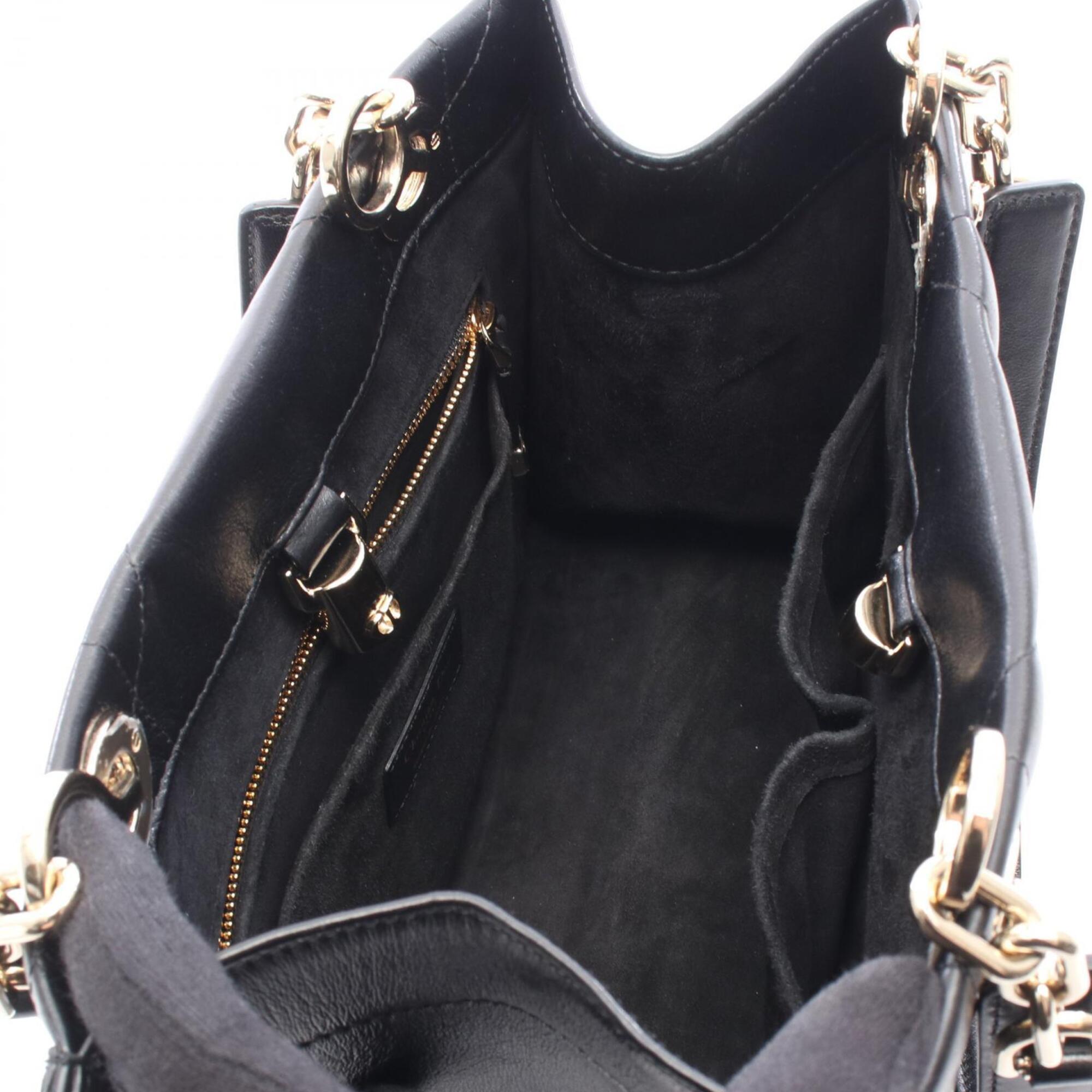 Christian Dior Black Leather Handbag Tote Bag (Pre-Owned)
