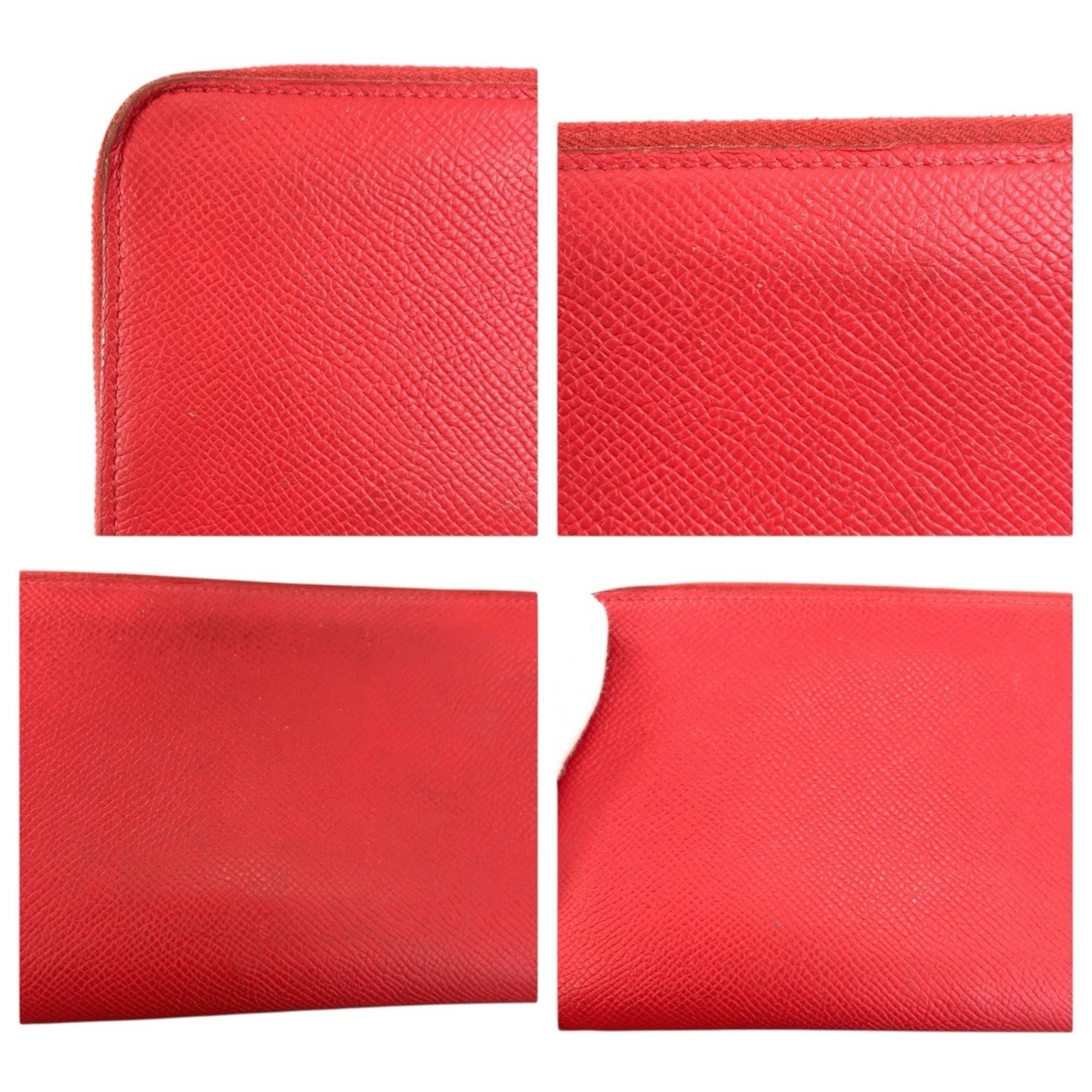 Hermes Red Color Epsom Leather Silk Long Wallet (Bi-Fold) (Pre-Owned)