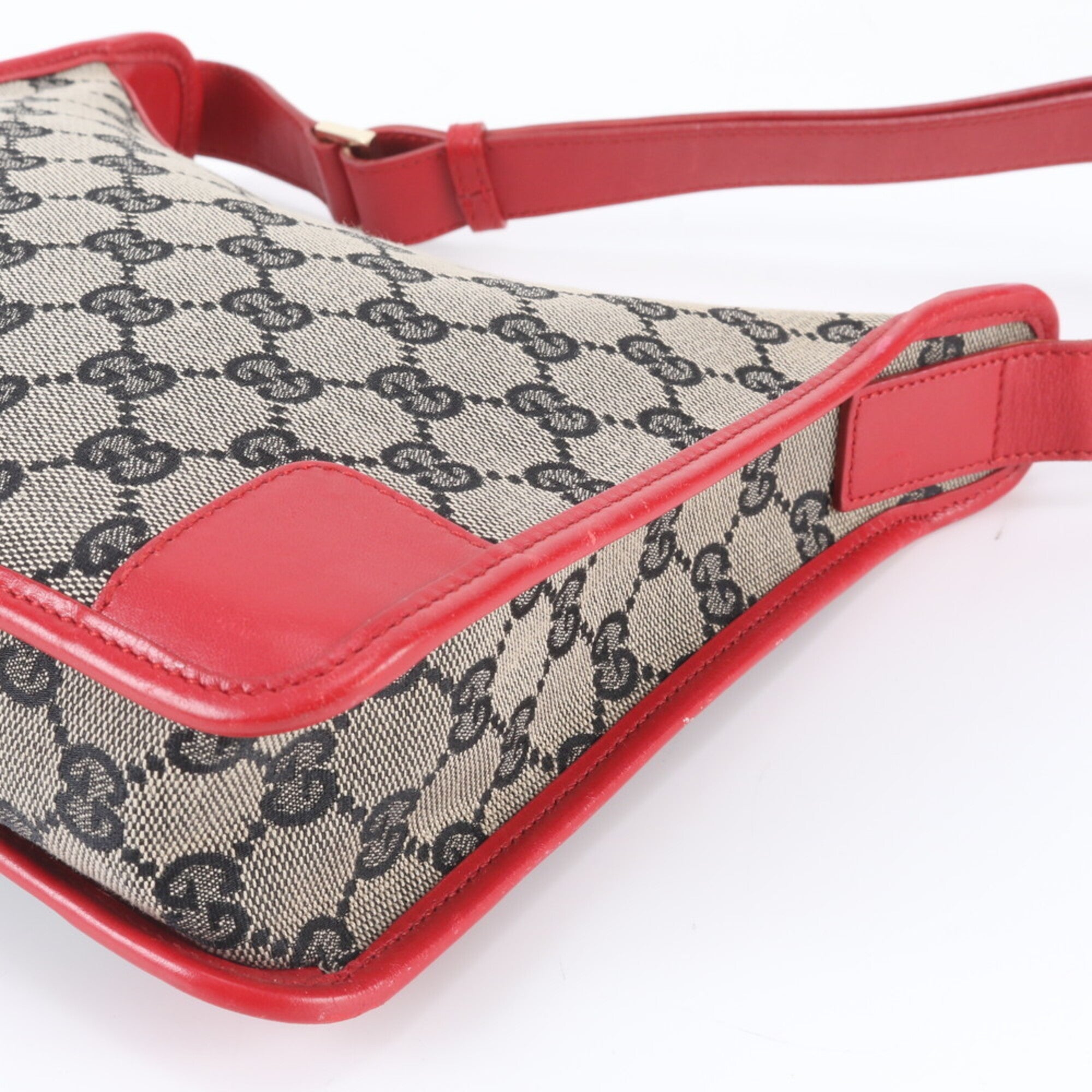 Gucci Navy Red Color Leather Canvas Handbag Shoulder Bag (Pre-Owned)