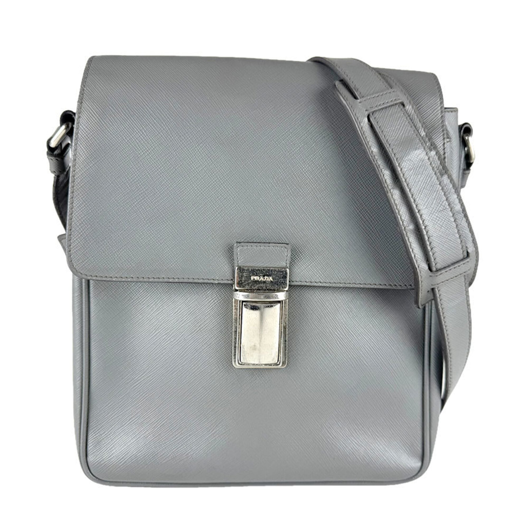 Prada Gray Leather Shoulder Bag (Pre-Owned)