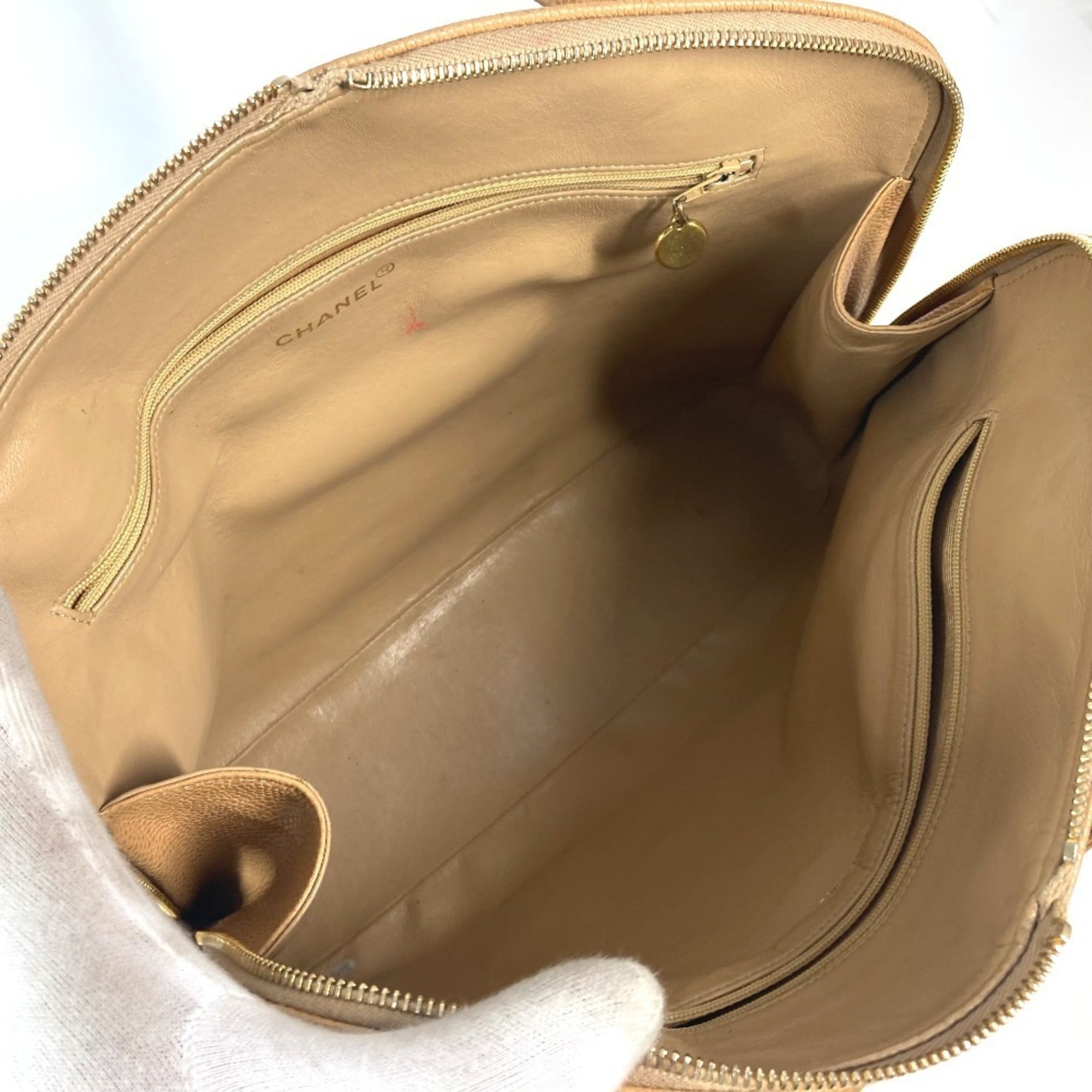 Chanel Beige Grained Calfskin Shoulder Bag Tote Bag (Pre-Owned)