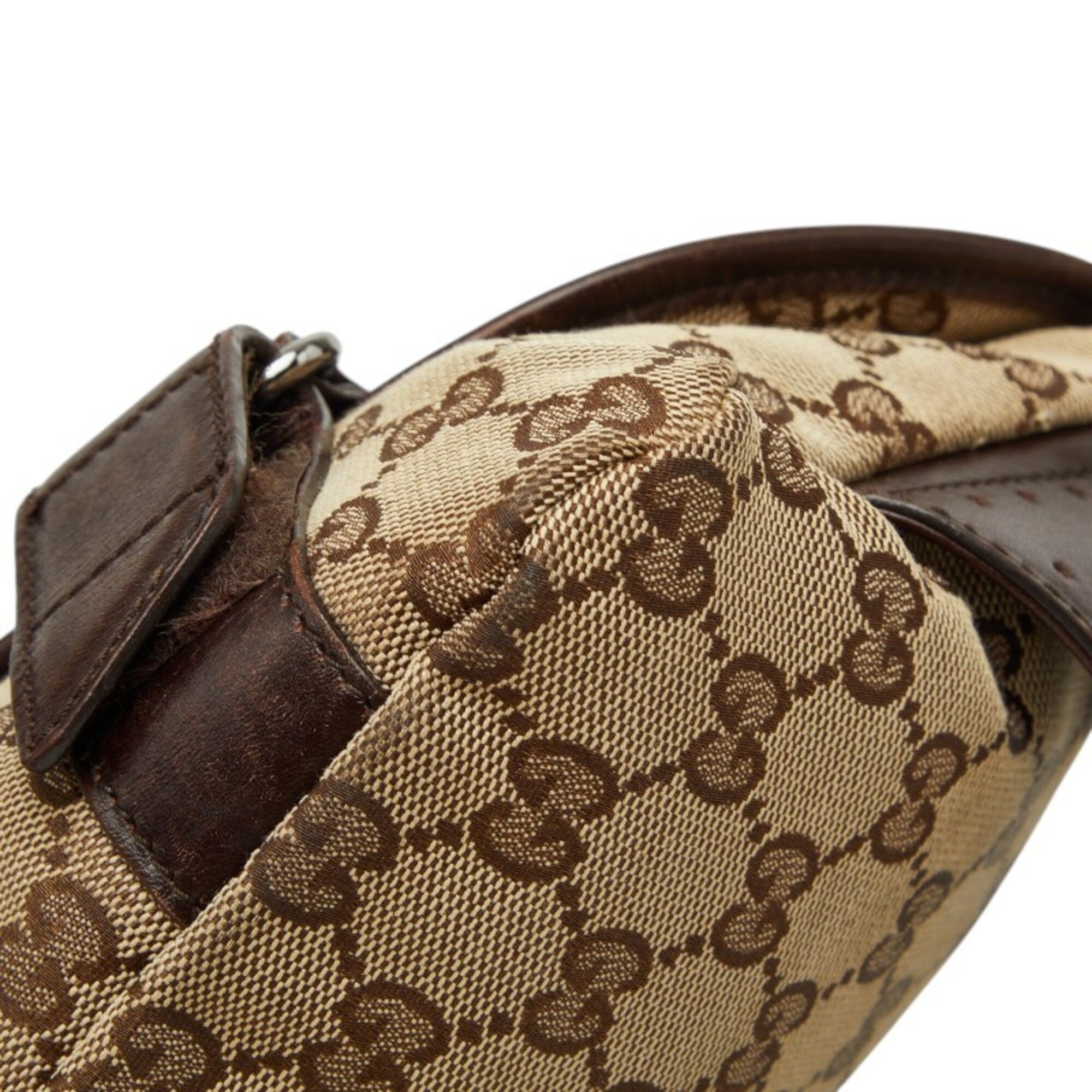 Gucci Beige Brown Canvas Leather Sling Bag (Pre-Owned)
