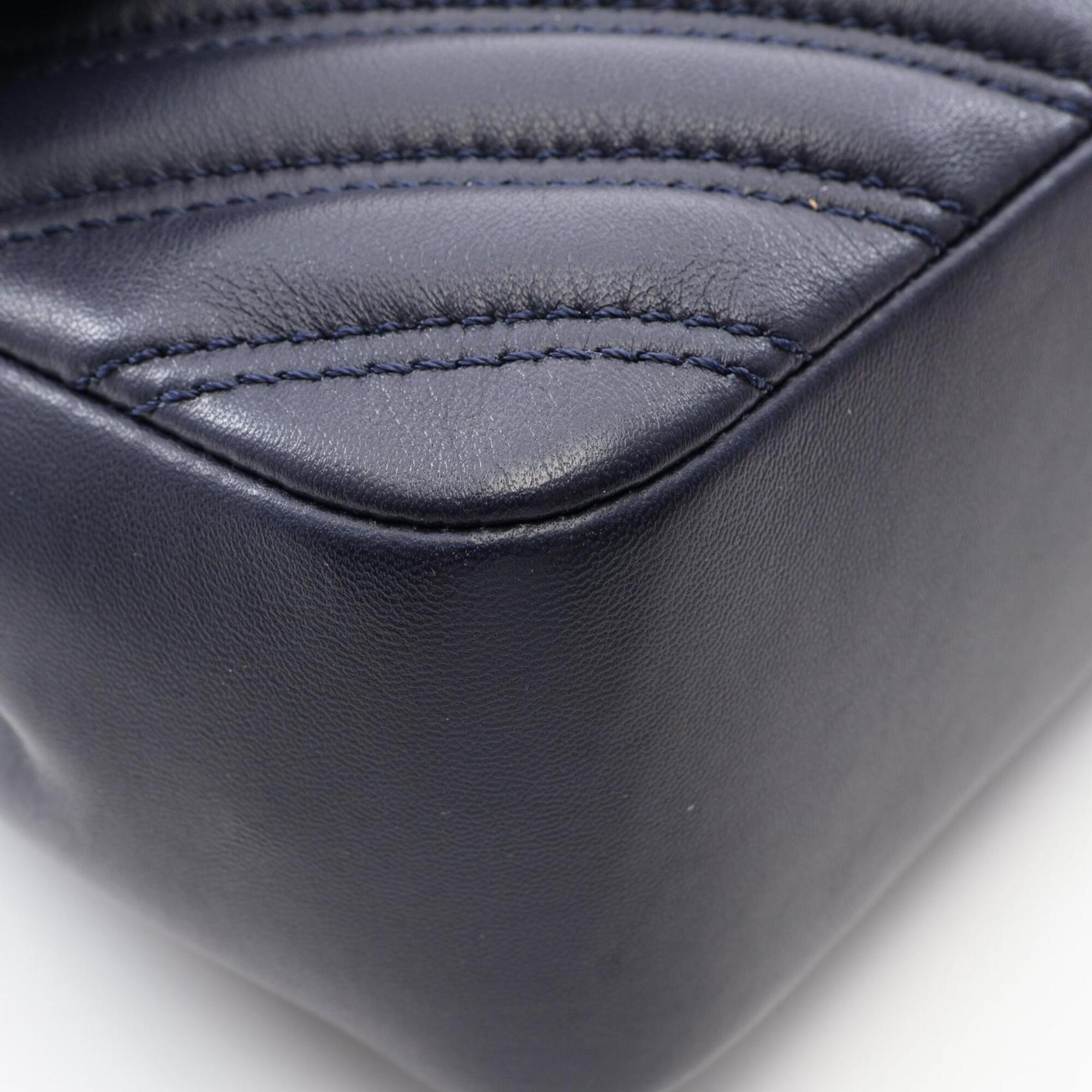 Chanel Navy Leather Handbag Shoulder Bag (Pre-Owned)