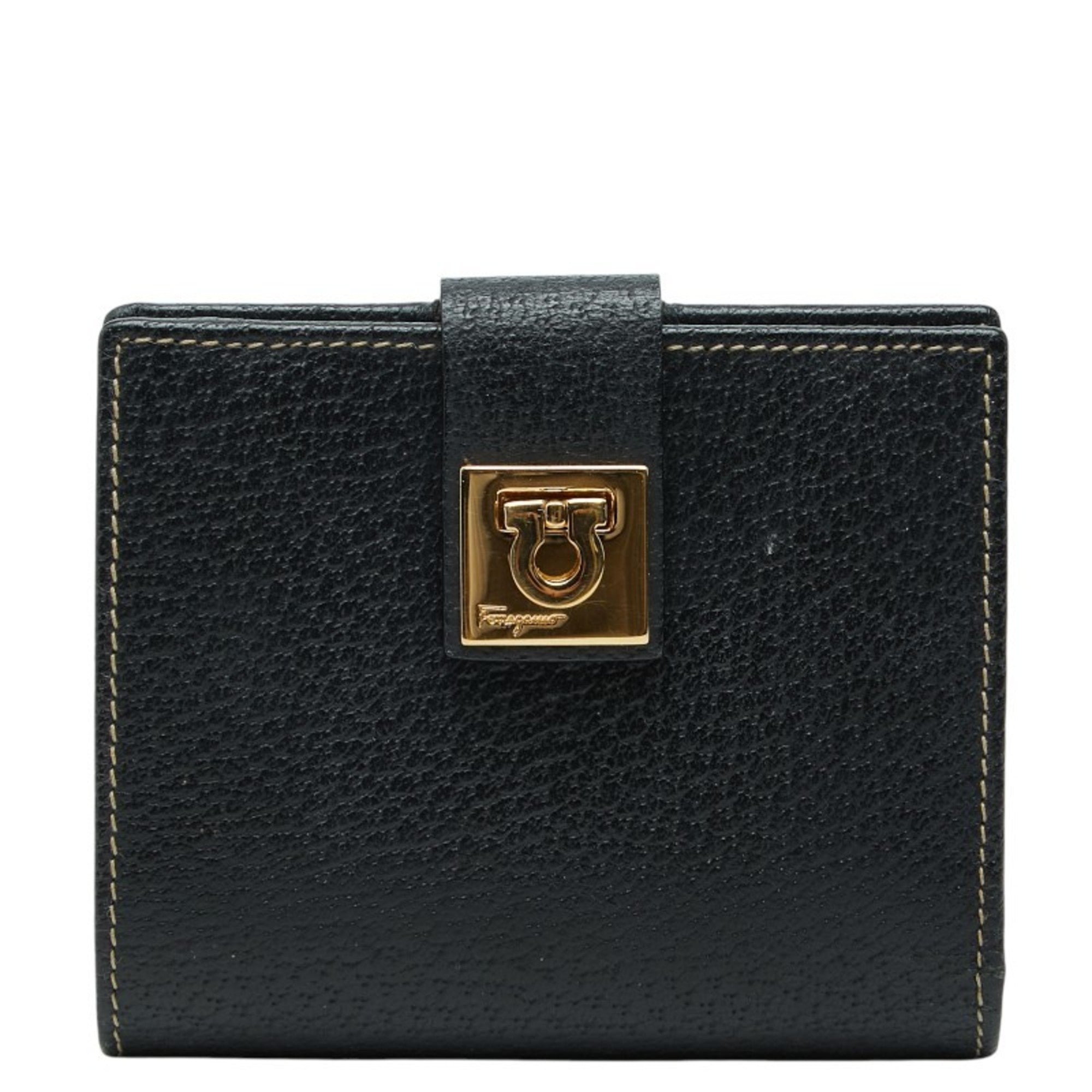 Salvatore Ferragamo Black Leather Wallet (Bi-Fold) (Pre-Owned)
