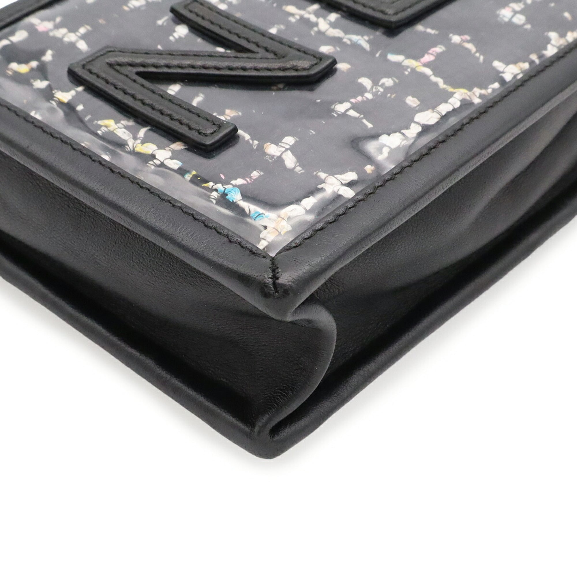 Chanel Black Clear Multi-Color Tweed Leather Vinyl Pochette Shoulder Bag (Pre-Owned)