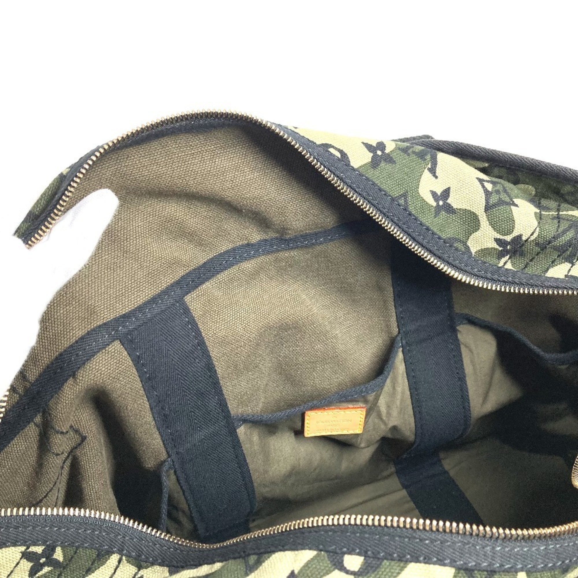 Louis Vuitton Black Green Leather Canvas Boston Bag Shoulder Bag Tote Bag (Pre-Owned)