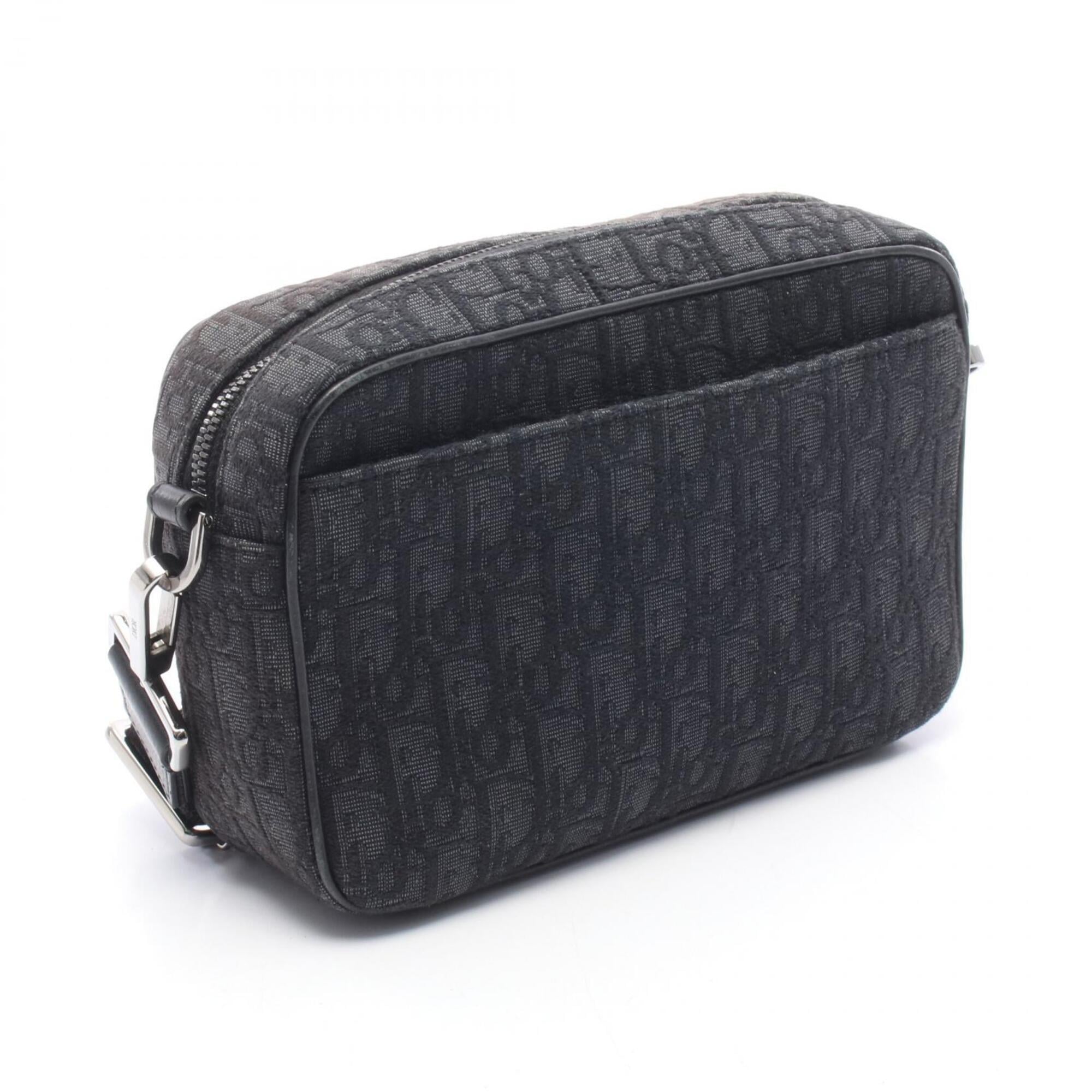 Christian Dior Black Gray Canvas Leather Handbag Shoulder Bag (Pre-Owned)