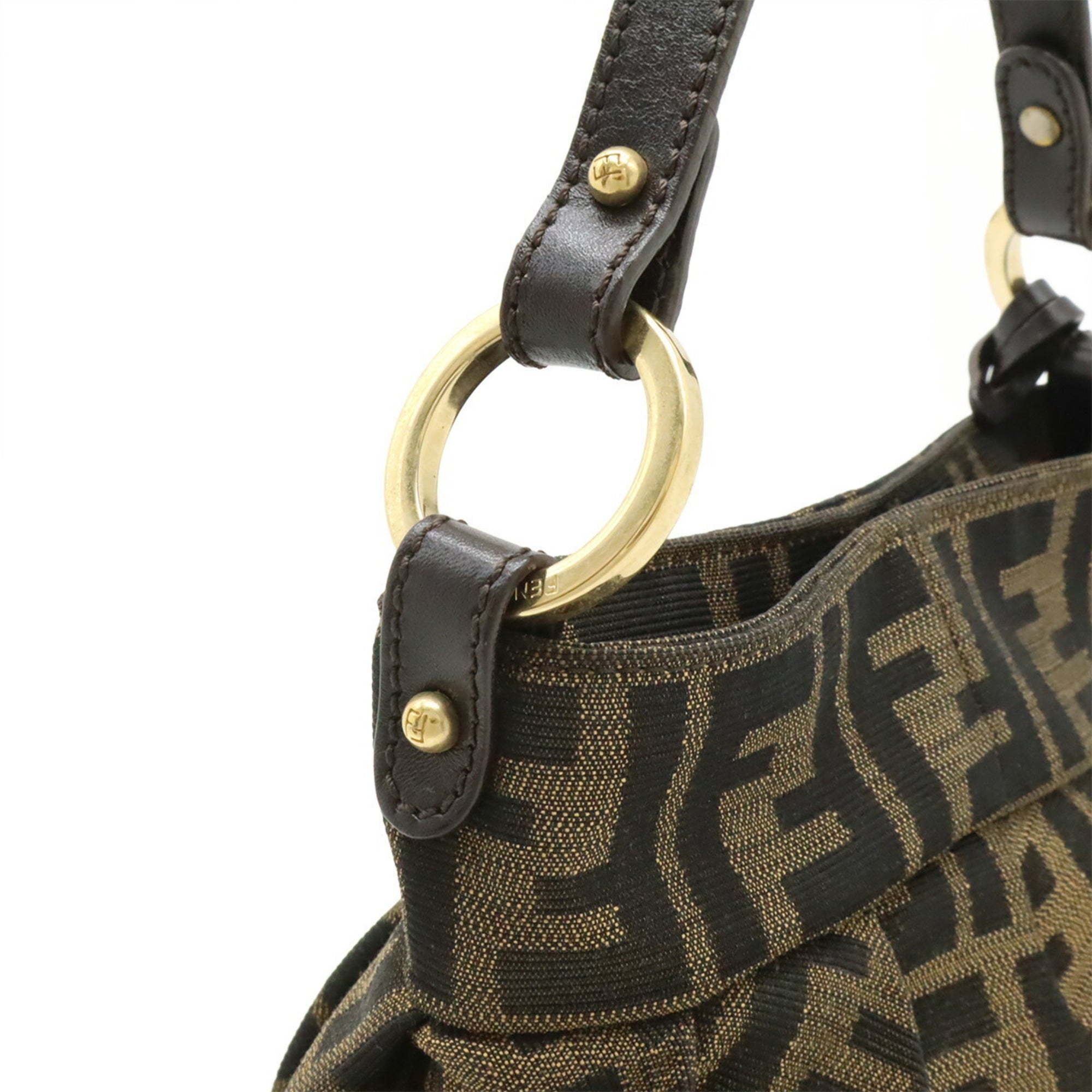 Fendi Black Brown Canvas Leather Handbag (Pre-Owned)