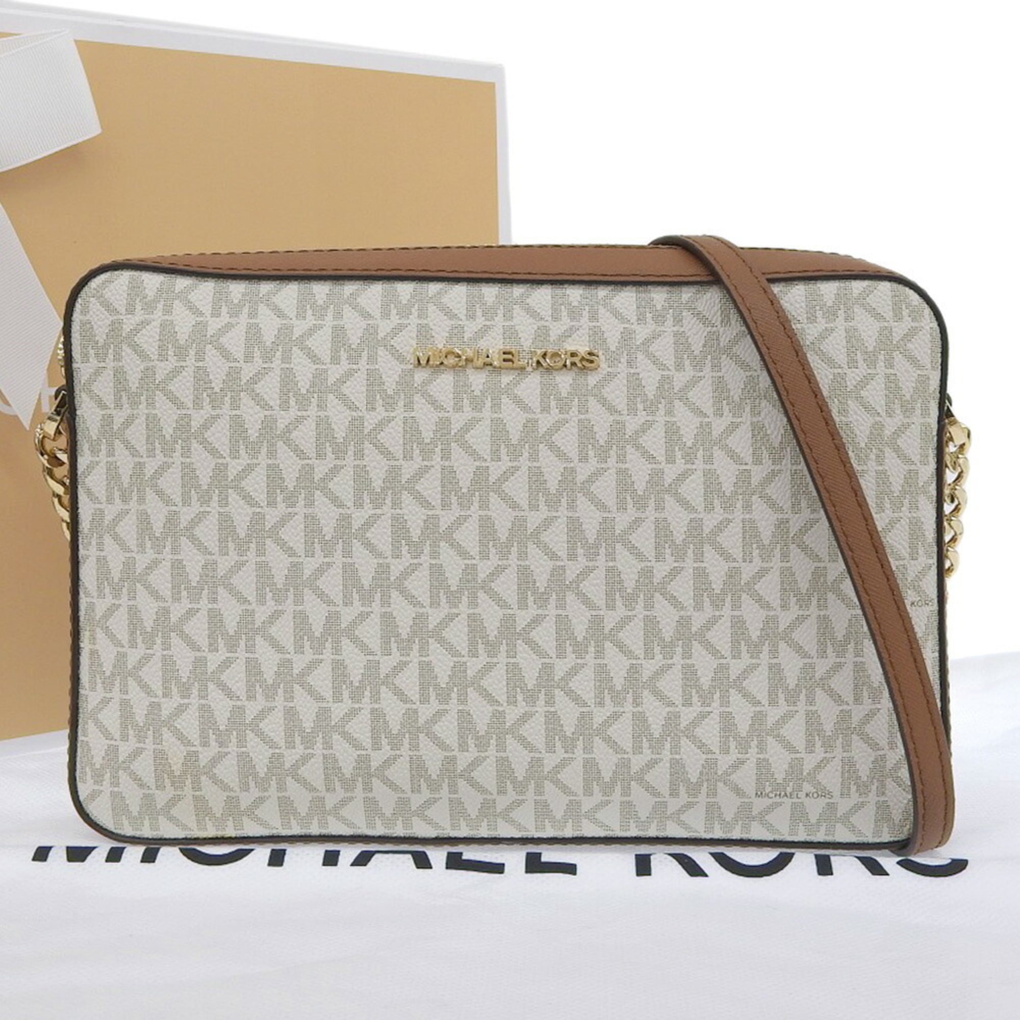 Michael Kors Brown White Pvc Shoulder Bag (Pre-Owned)