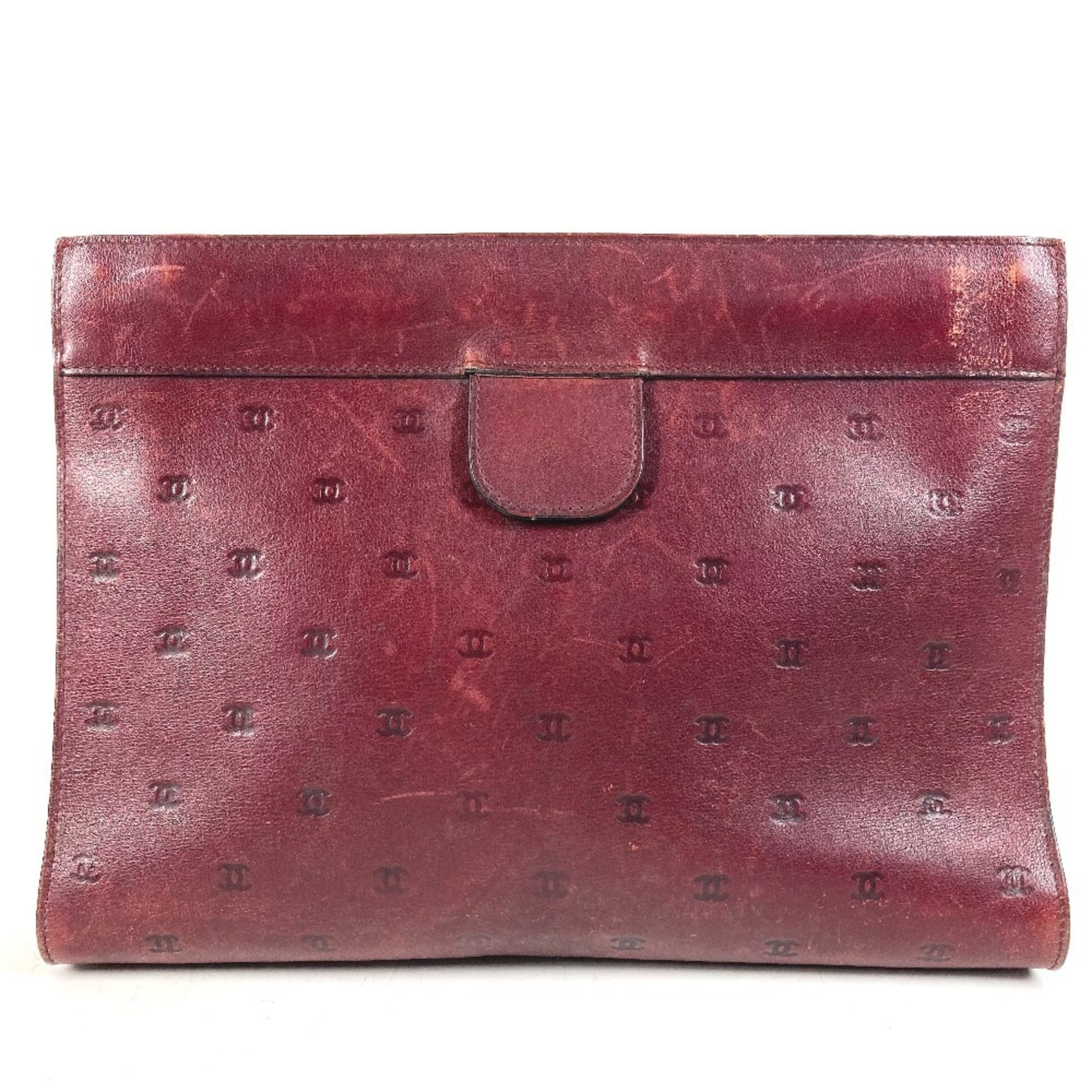 Chanel Wine Leather Clutch Bag Handbag Pouch (Pre-Owned)