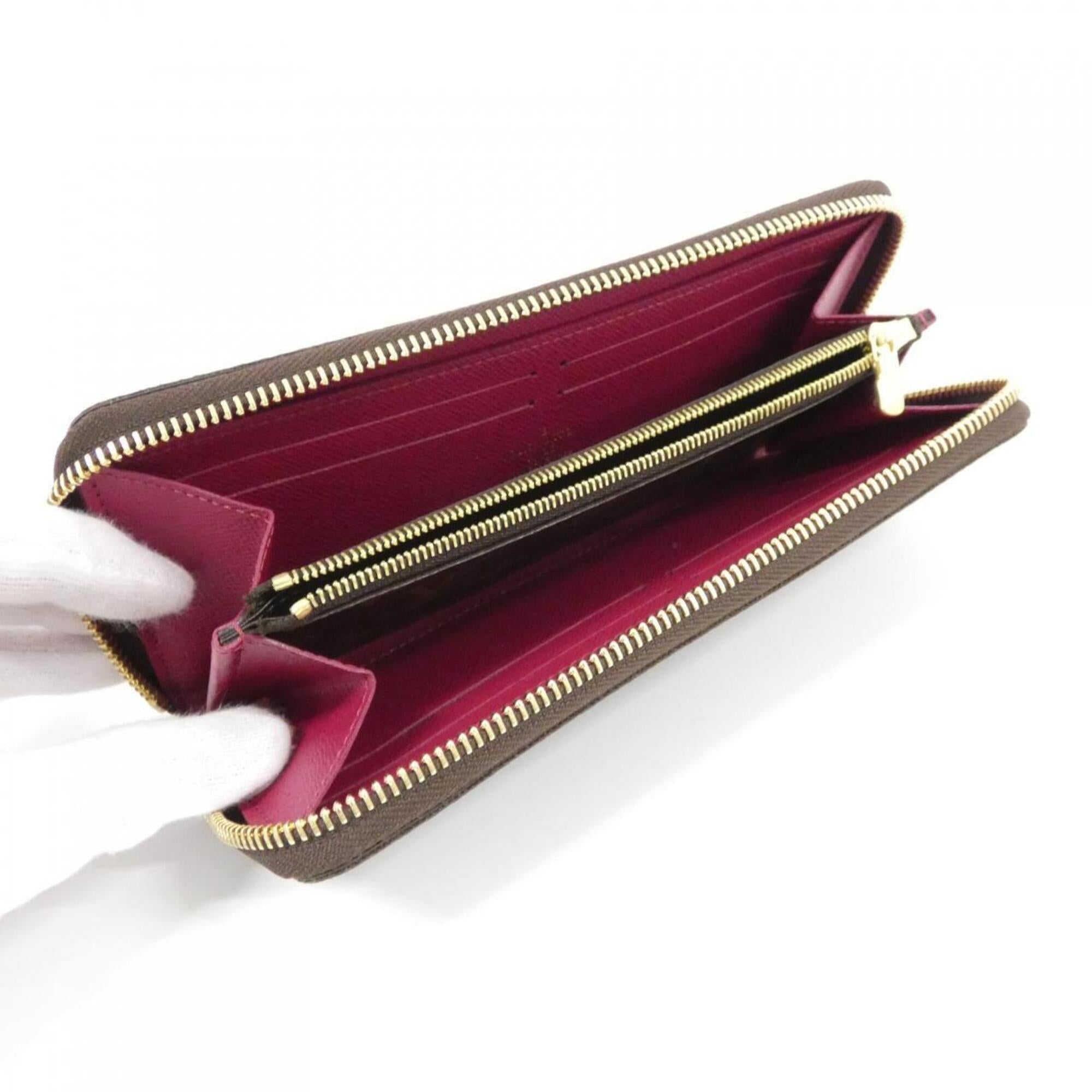 Louis Vuitton Fuchsia Marron Coated Canvas Long Wallet (Bi-Fold) (Pre-Owned)