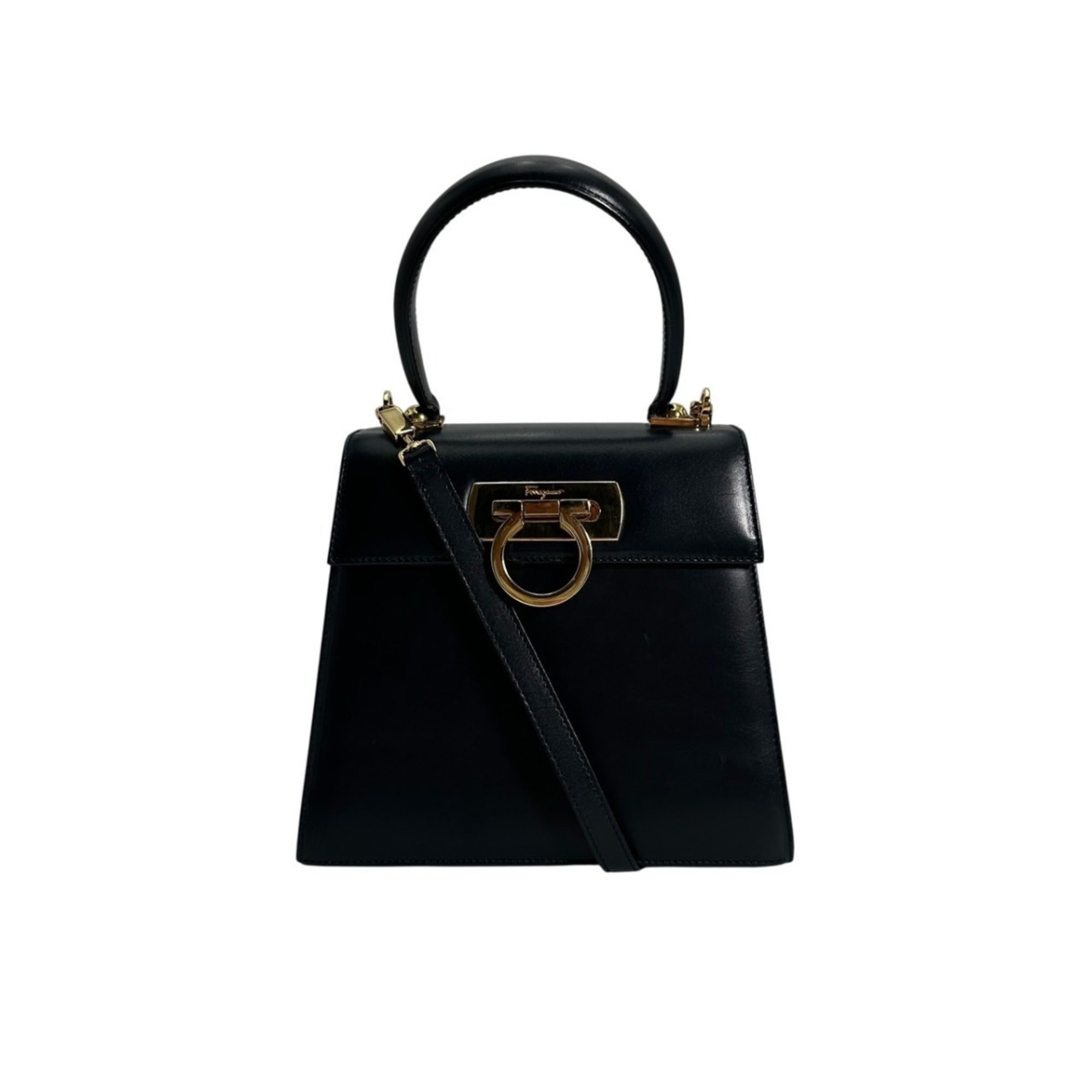 Salvatore Ferragamo Black Leather Handbag Shoulder Bag (Pre-Owned)