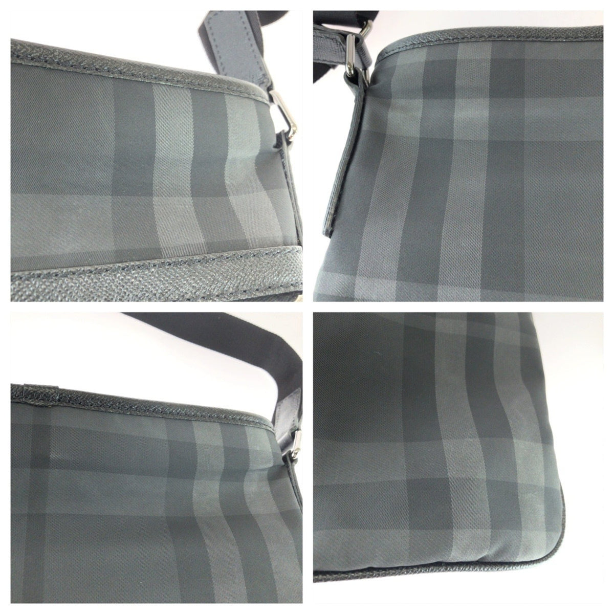 Burberry Black Gray Nylon Leather Messenger Bag Shoulder Bag (Pre-Owned)
