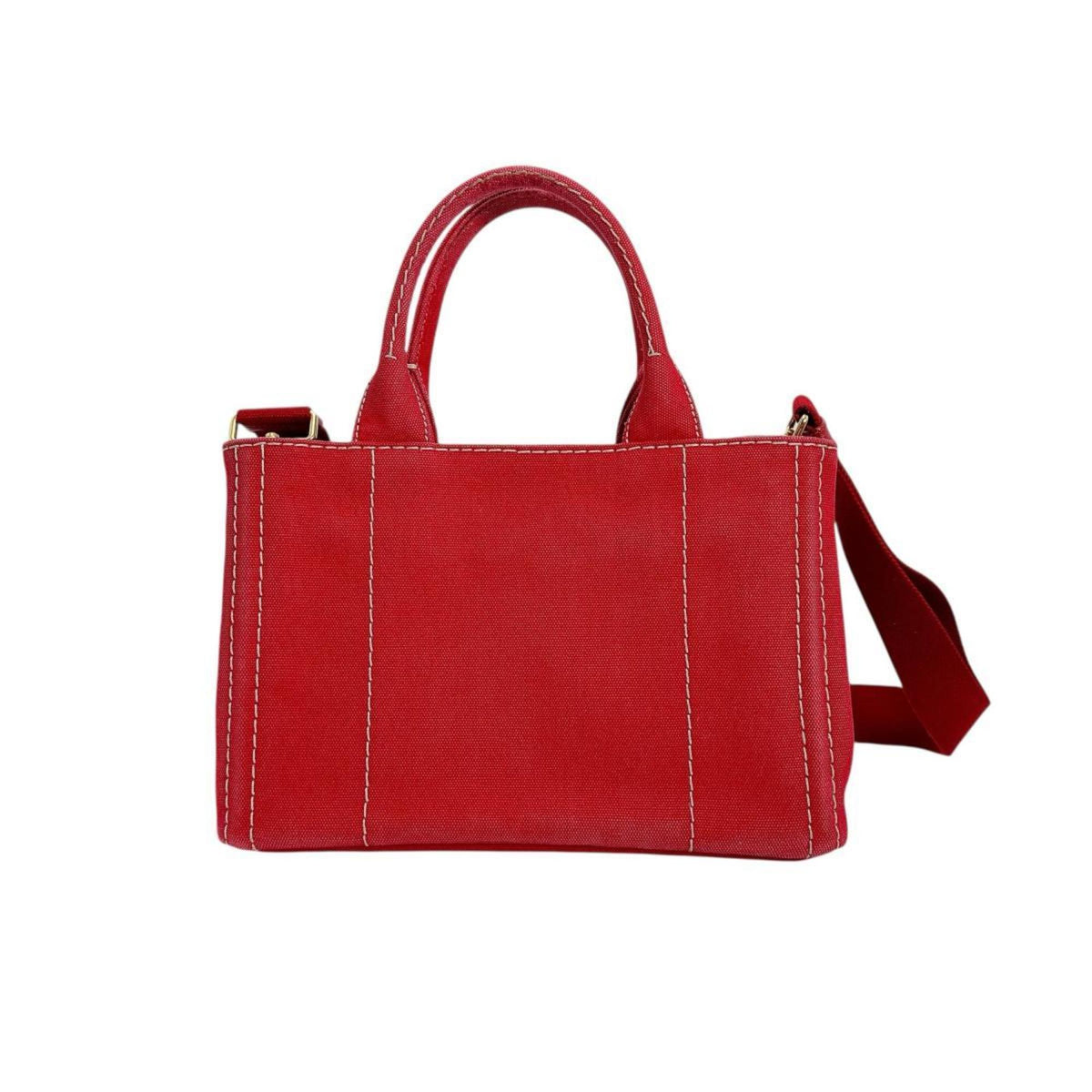 Prada Red Color Canvas Tote Bag (Pre-Owned)