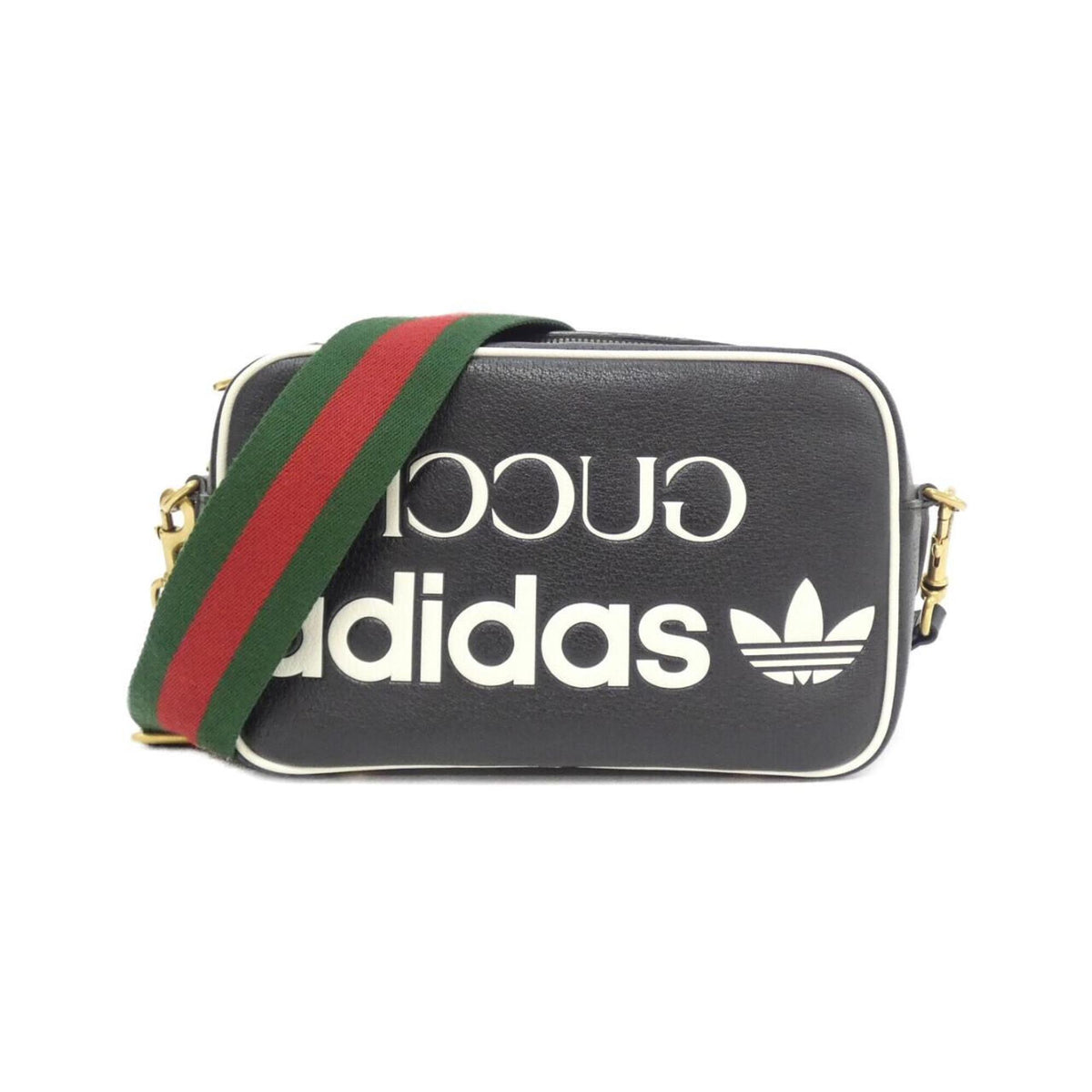 Gucci Black White Leather Shoulder Bag (Pre-Owned)