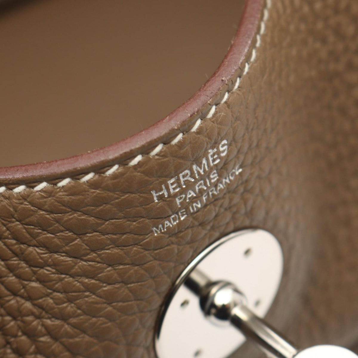 Hermes Etoupe Gray Gray Taurillon Clemence Leather Handbag Shoulder Bag (Pre-Owned)