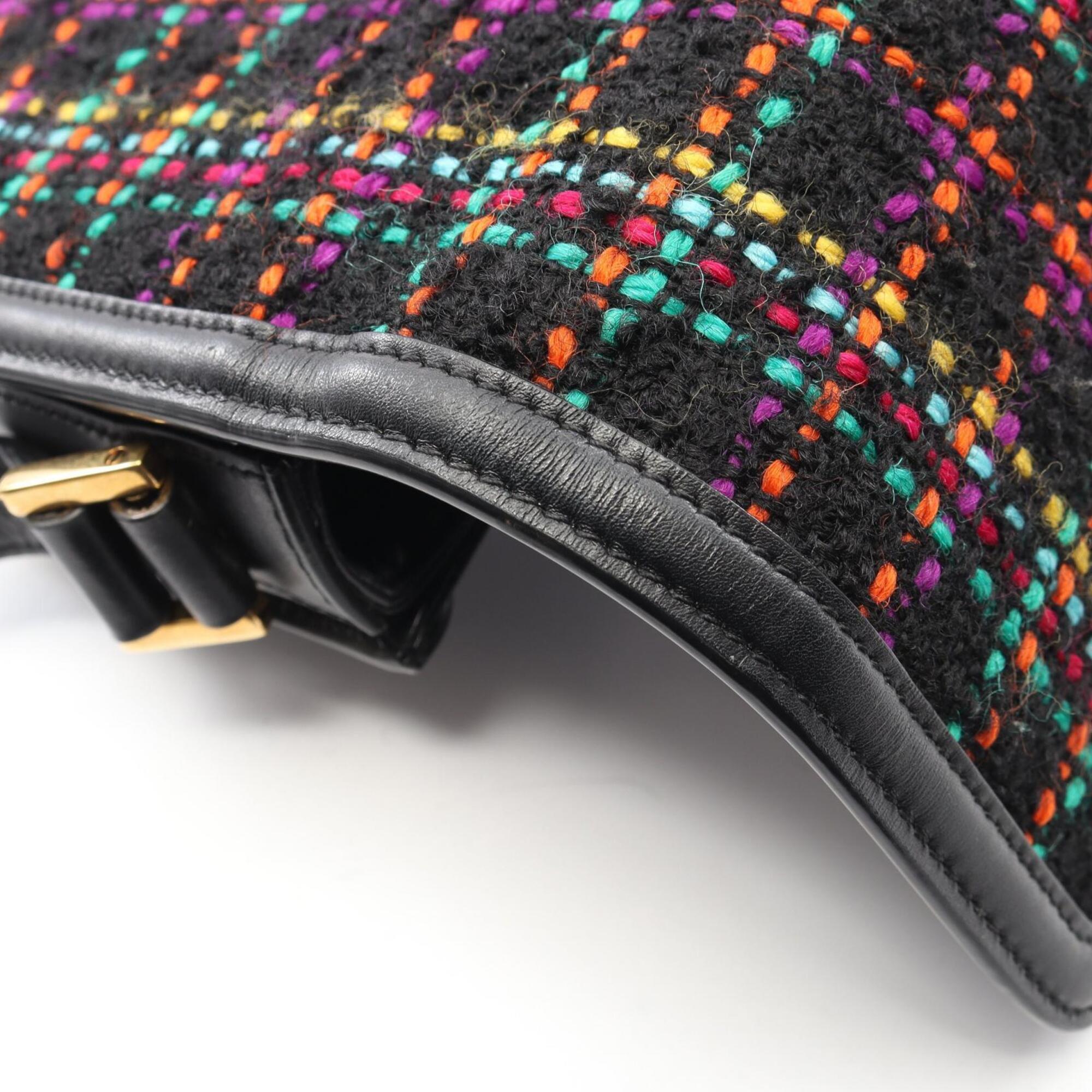 Yves Saint Laurent Black Multi-Color Fabric Leather Handbag Shoulder Bag (Pre-Owned)