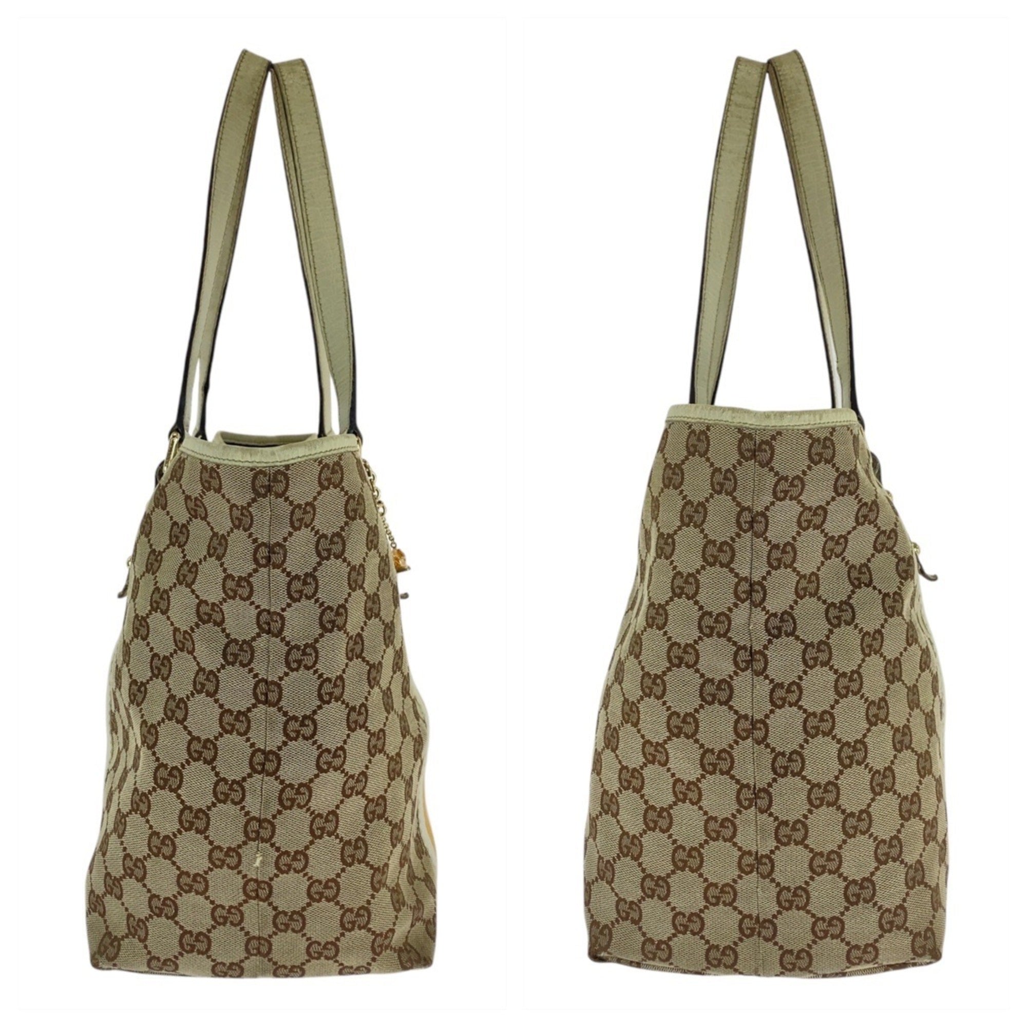 Gucci Beige Ivory Gg Canvas Leather Shoulder Bag Tote Bag (Pre-Owned)