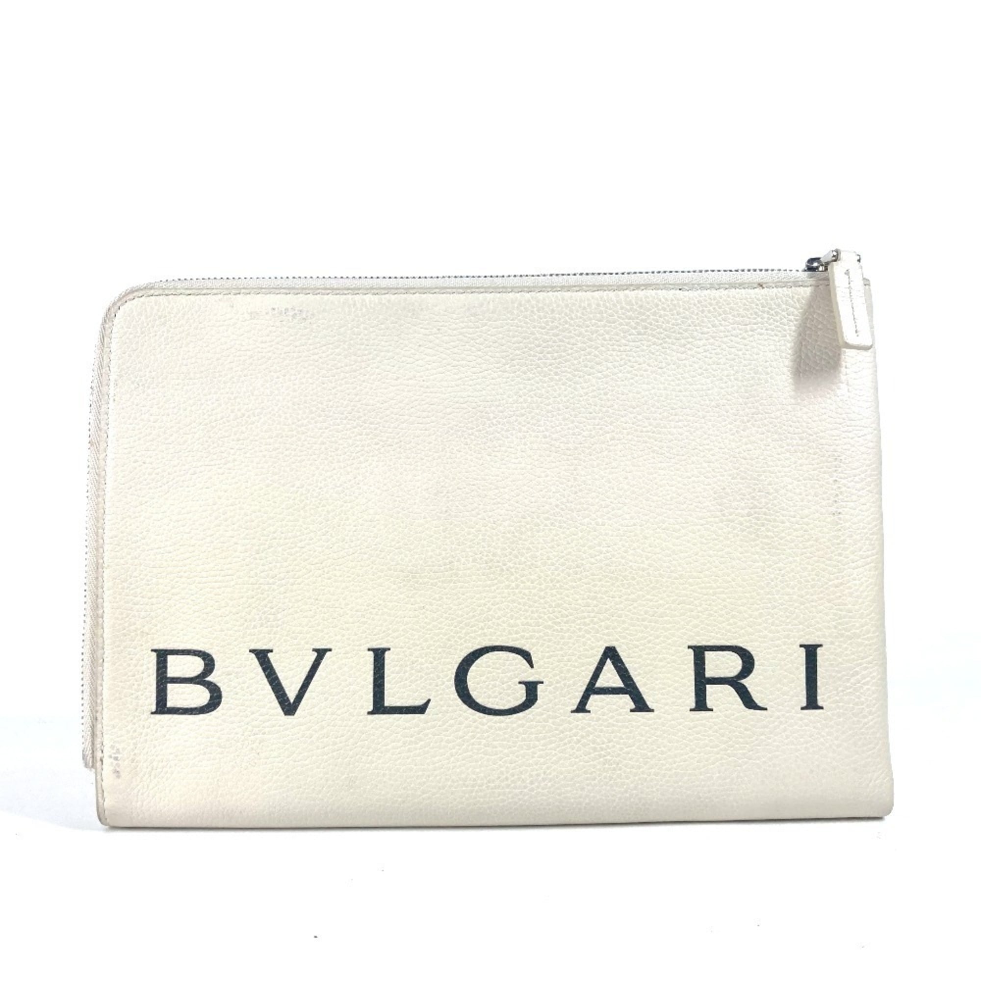 Bvlgari Black White Leather Clutch Bag Pouch (Pre-Owned)