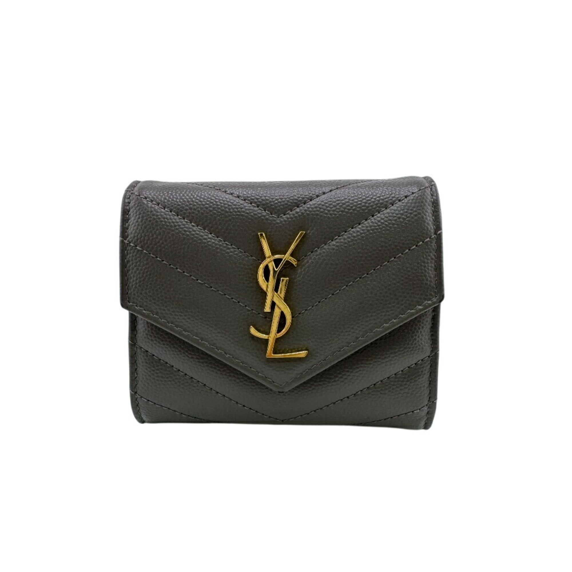 Saint Laurent Gray Leather Wallet (Tri-Fold) (Pre-Owned)