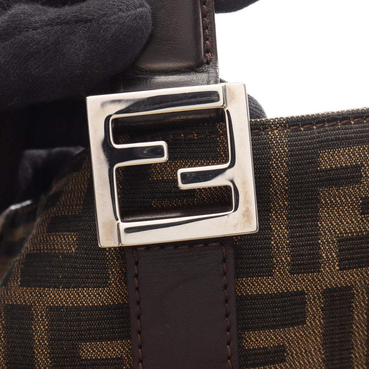 Fendi Zucca Black Brown Canvas Leather Handbag Tote Bag (Pre-Owned)