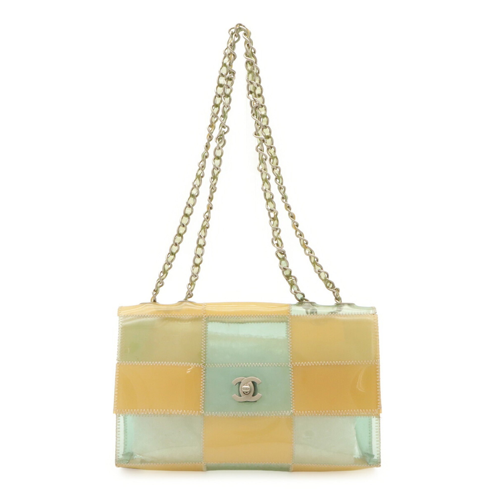 Chanel Chocolate Bar Beige Light Blue Vinyl Shoulder Bag (Pre-Owned)