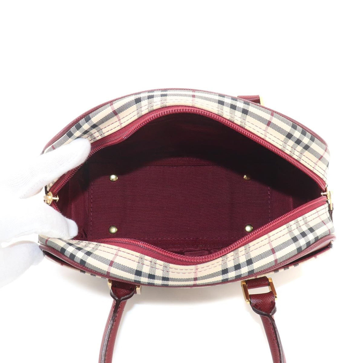 Burberry Beige Bordeaux Canvas Leather Boston Bag Handbag (Pre-Owned)