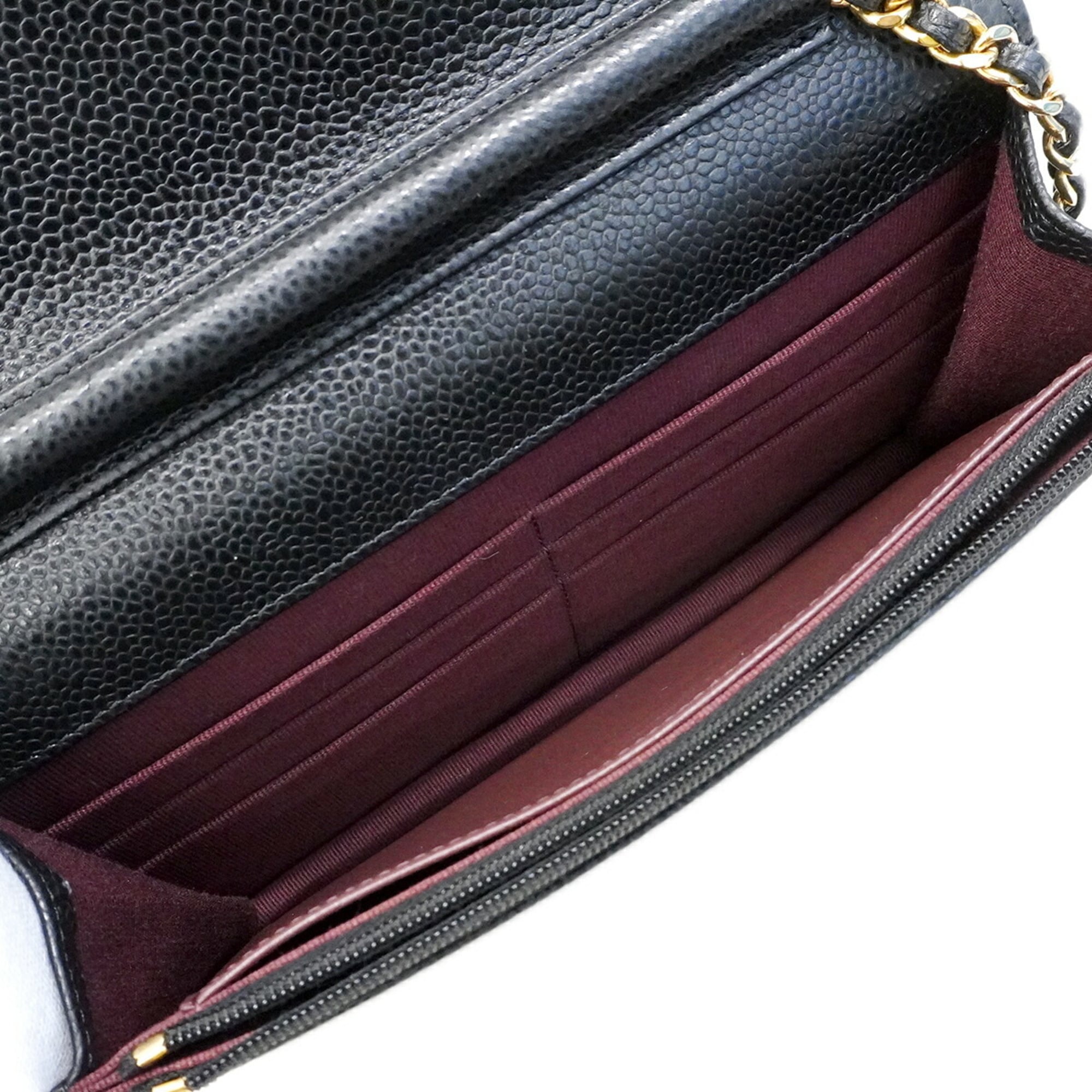 Chanel Black Grained Calfskin Chain/Shoulder Wallet (Pre-Owned)