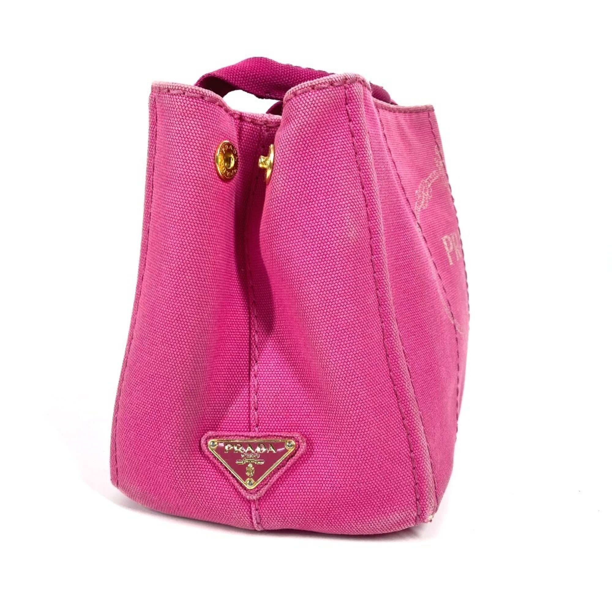 Prada Pink White Canvas Handbag Tote Bag (Pre-Owned)