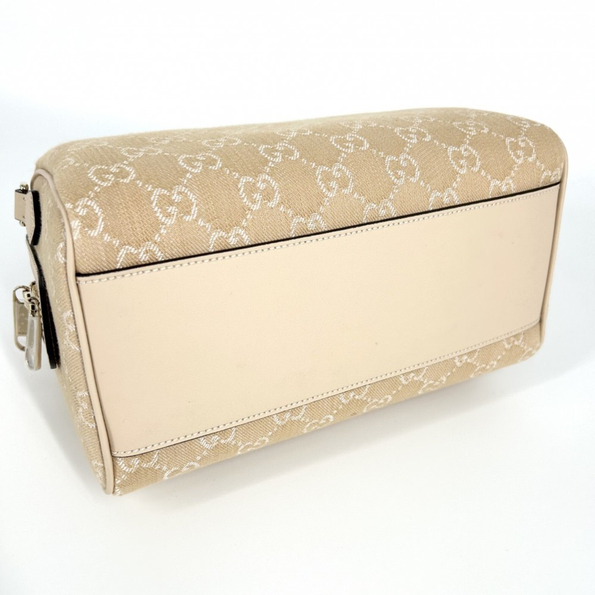 Gucci Beige White Canvas Leather Boston Bag Shoulder Bag (Pre-Owned)