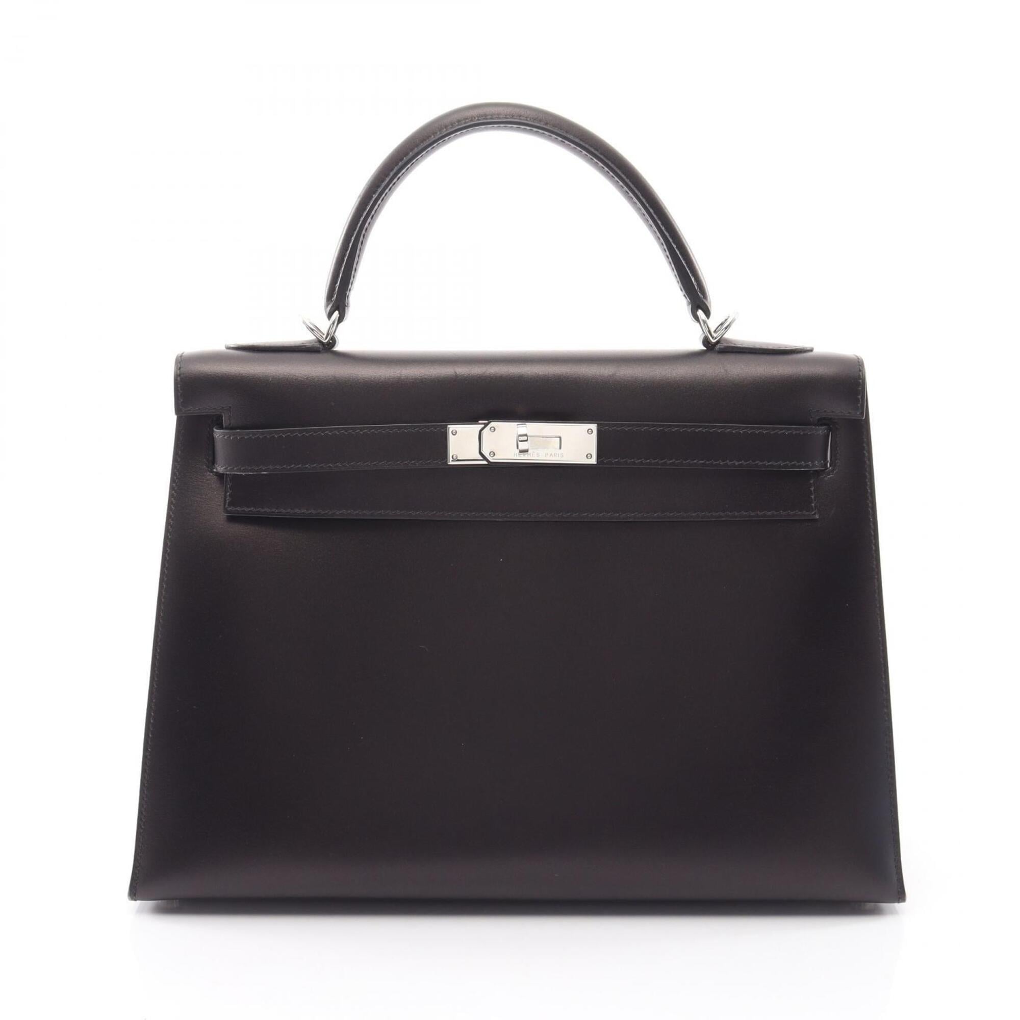 Hermes Black Box Calf Leather Leather Handbag (Pre-Owned)