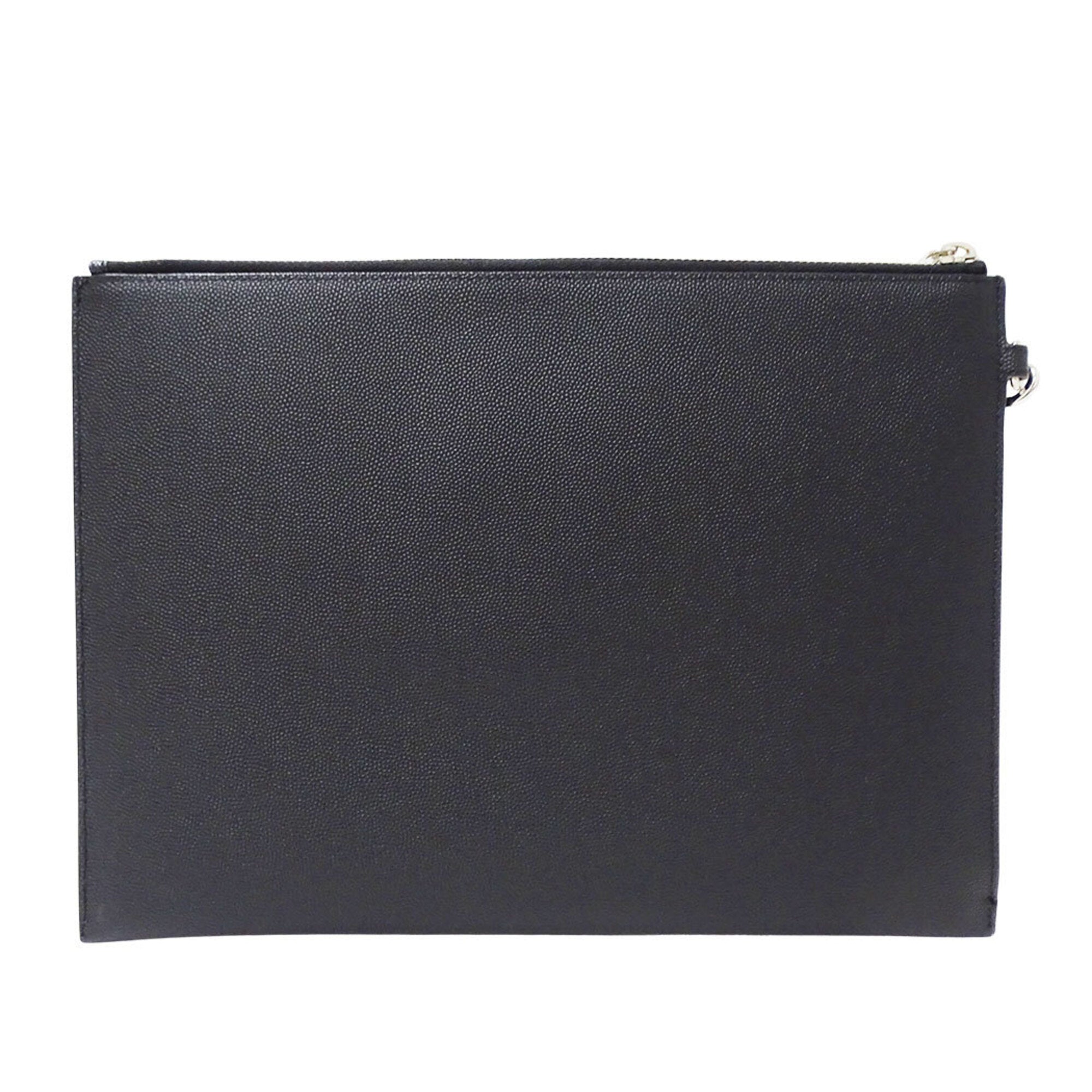 Saint Laurent Black Leather Clutch Bag Handbag (Pre-Owned)