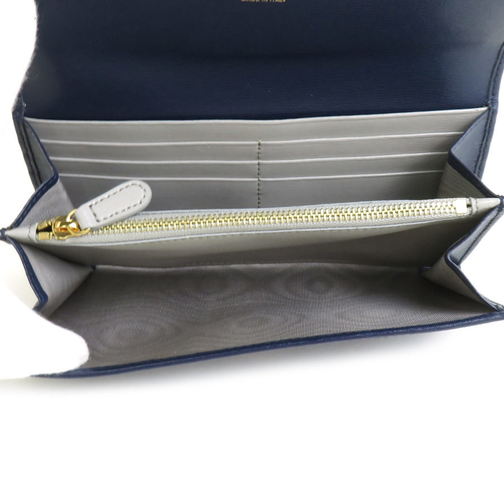 Salvatore Ferragamo Navy Leather Long Wallet (Bi-Fold) (Pre-Owned)