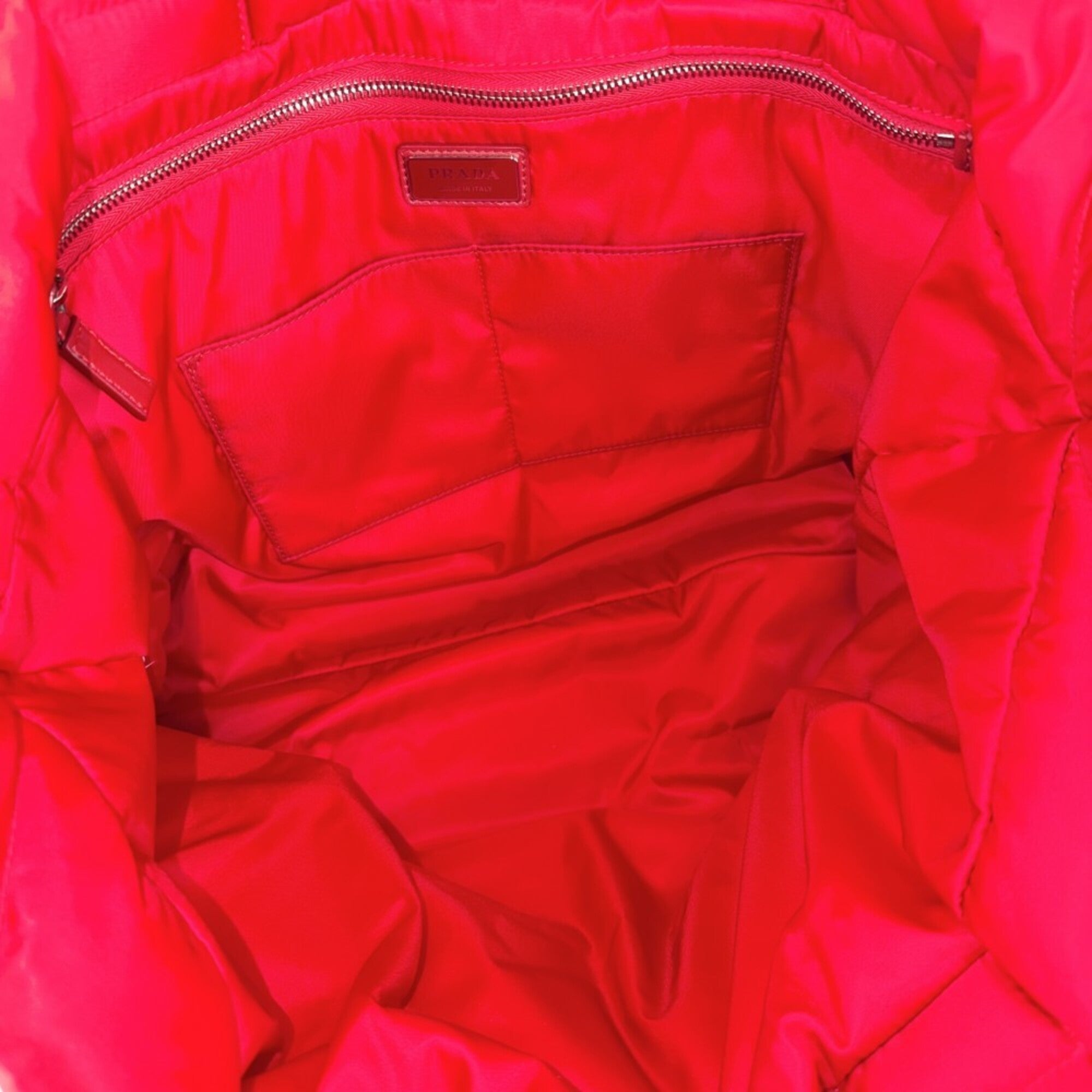 Prada Red Color Nylon Handbag Tote Bag (Pre-Owned)