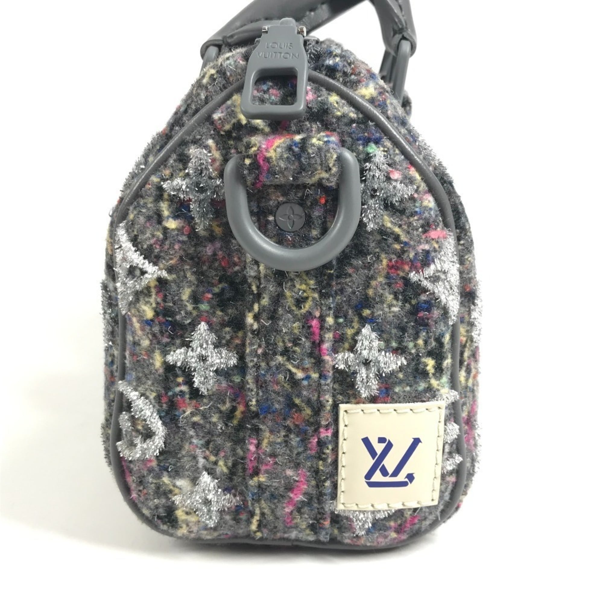 Louis Vuitton Gray Tweed Leather Boston Bag Handbag Shoulder Bag (Pre-Owned)