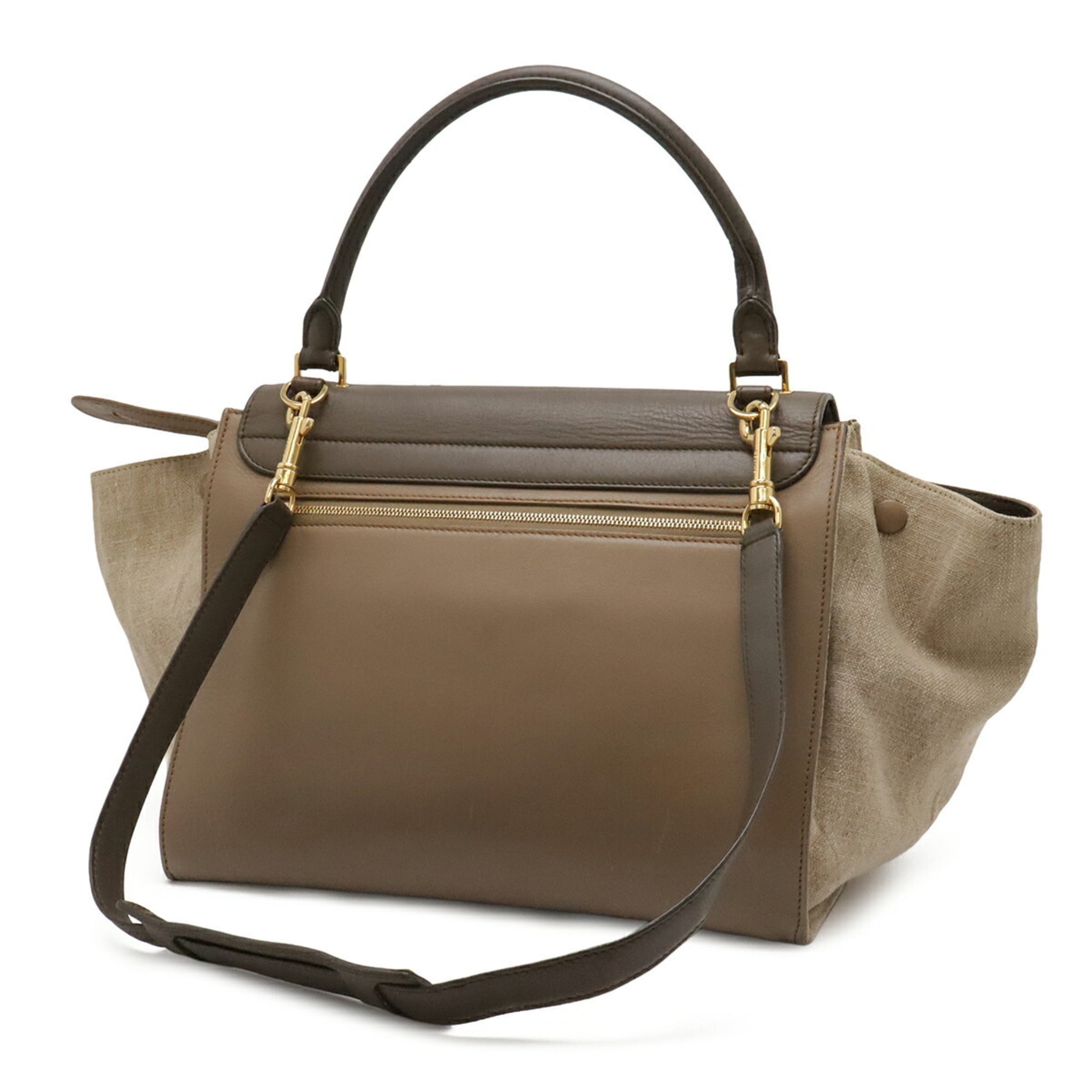 Celine Trapeze Gray Beige Leather Canvas Handbag Shoulder Bag (Pre-Owned)