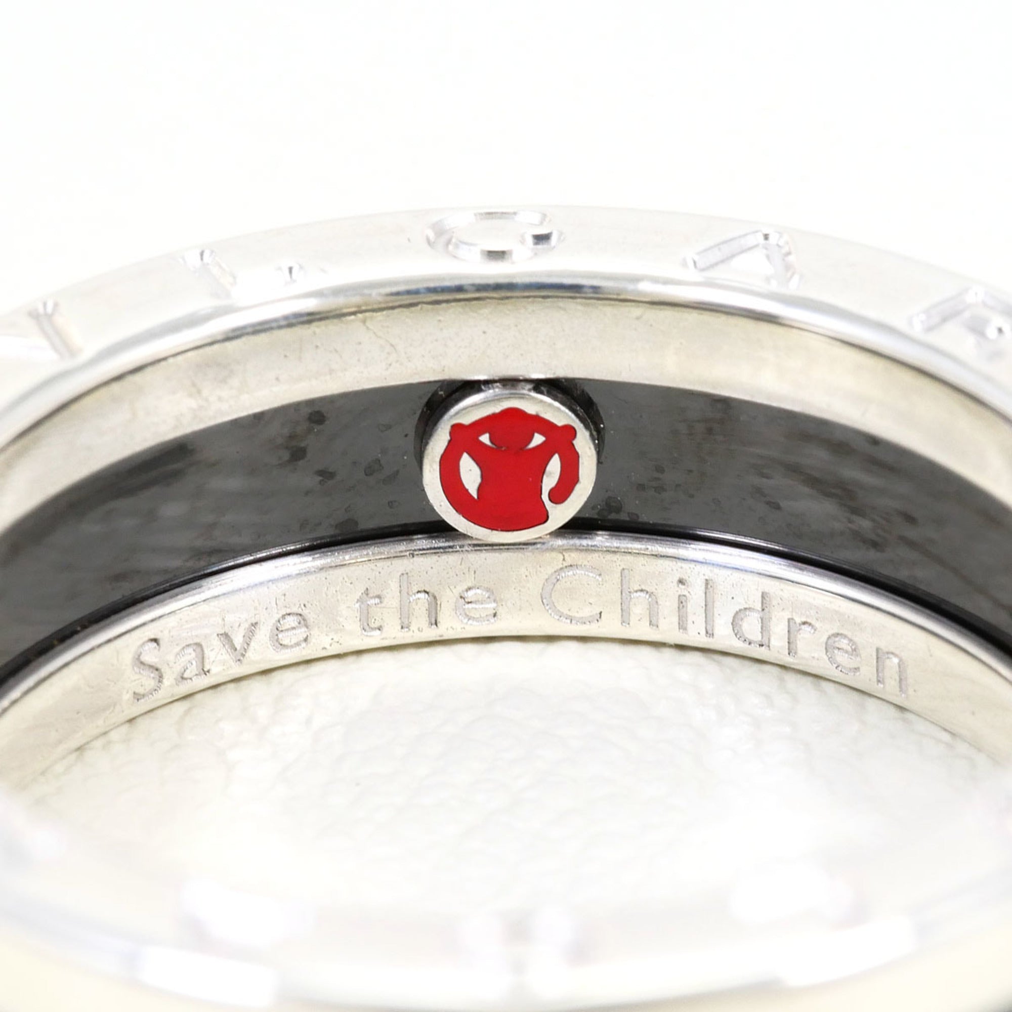 Bvlgari Silver Black Ceramic Silver 925 Band Ring (Pre-Owned)