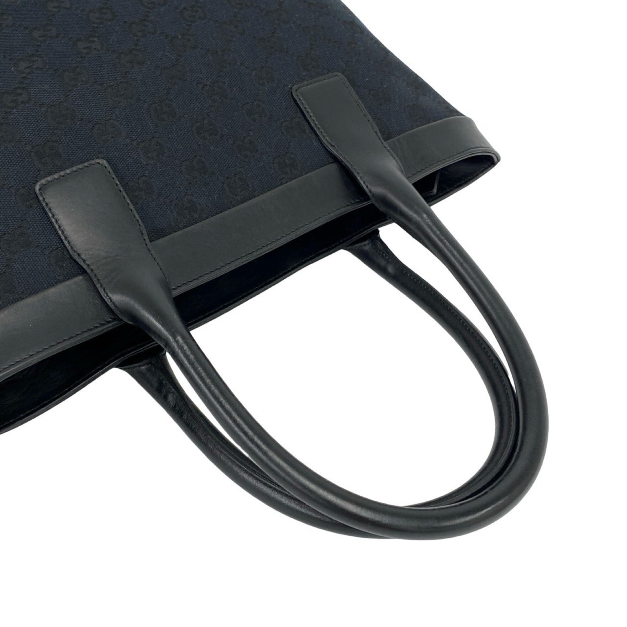 Gucci Black Navy Canvas Leather Handbag Tote Bag (Pre-Owned)
