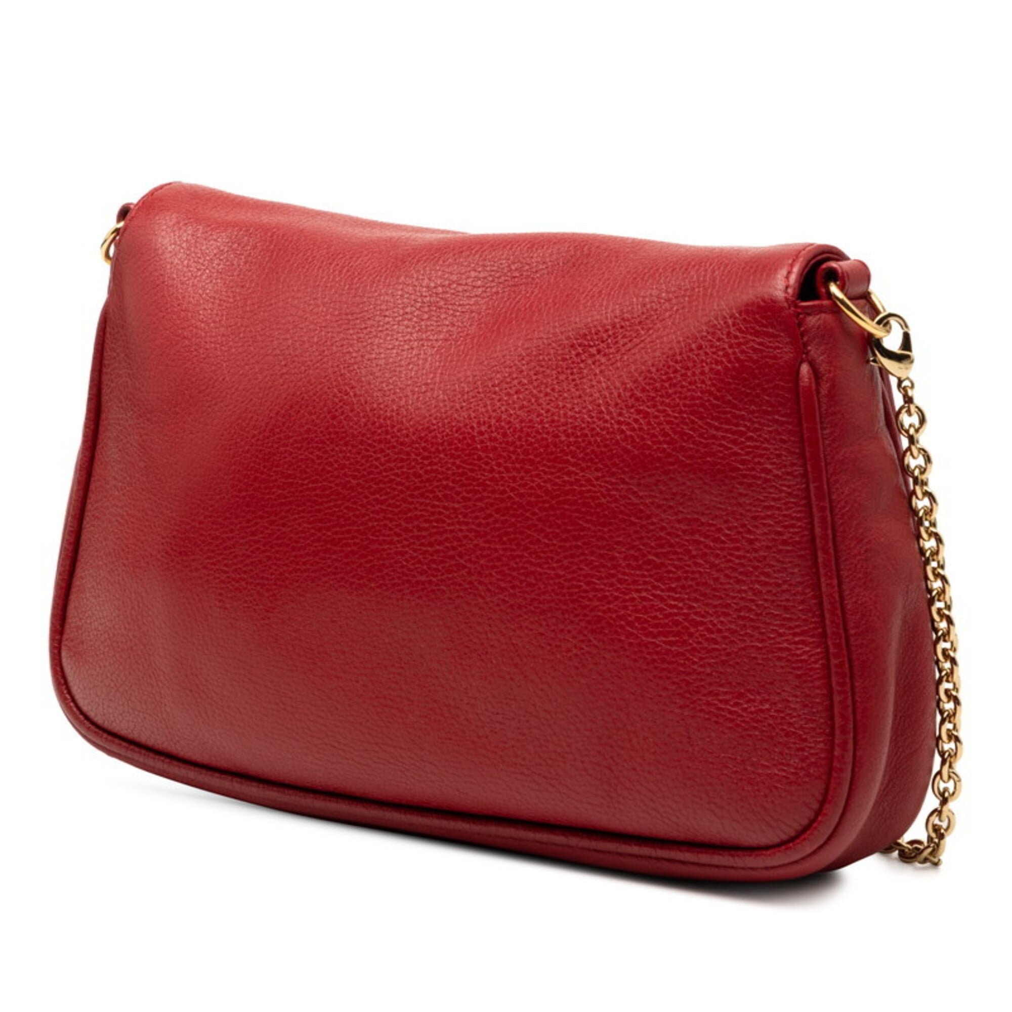 Fendi Red Color Leather Shoulder Bag (Pre-Owned)