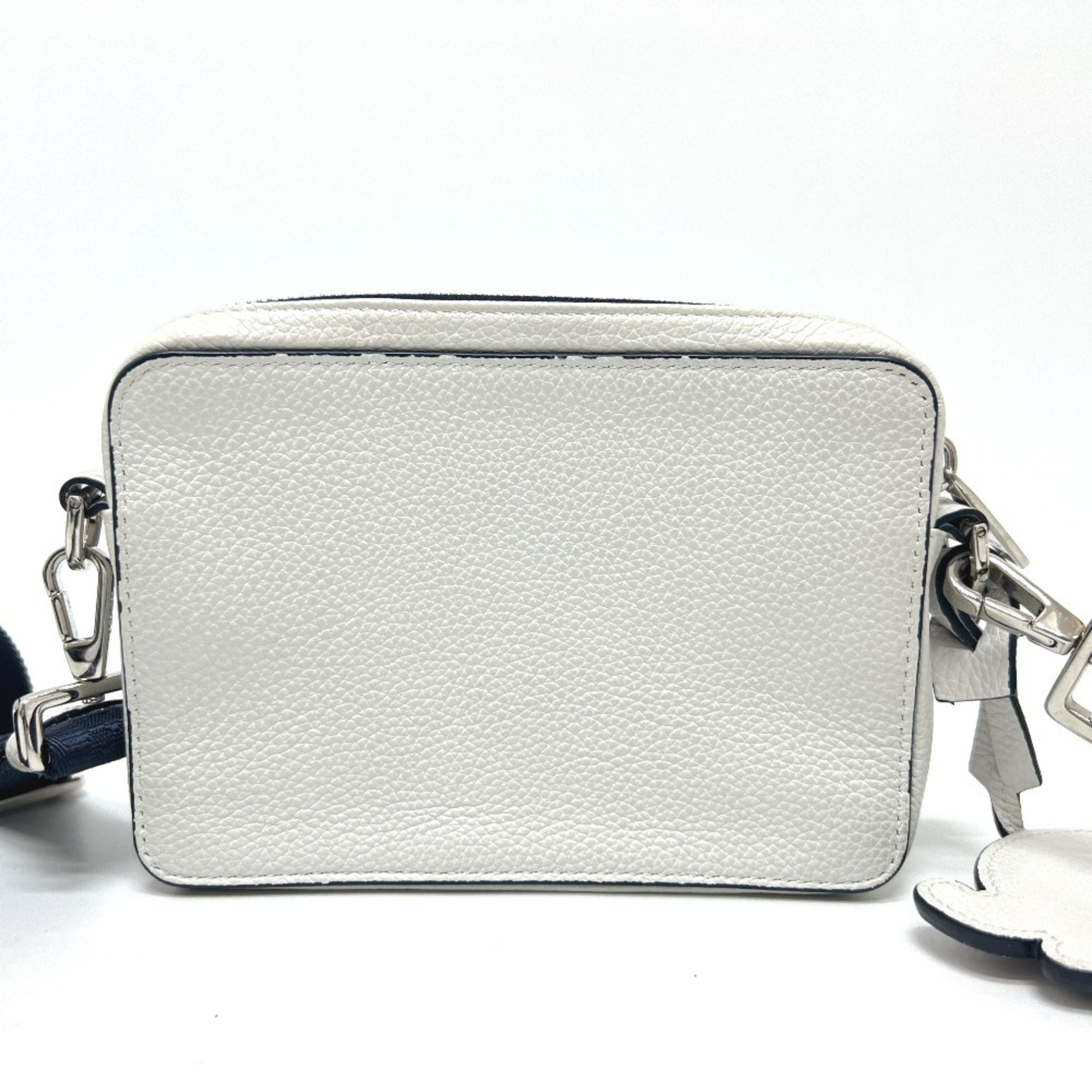 Christian Dior Navy White Leather Shoulder Bag (Pre-Owned)