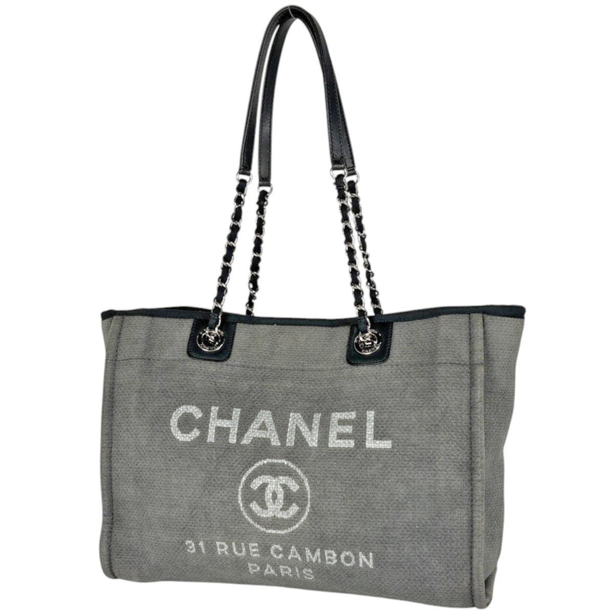 Chanel Gray Canvas Shoulder Bag Tote Bag (Pre-Owned)