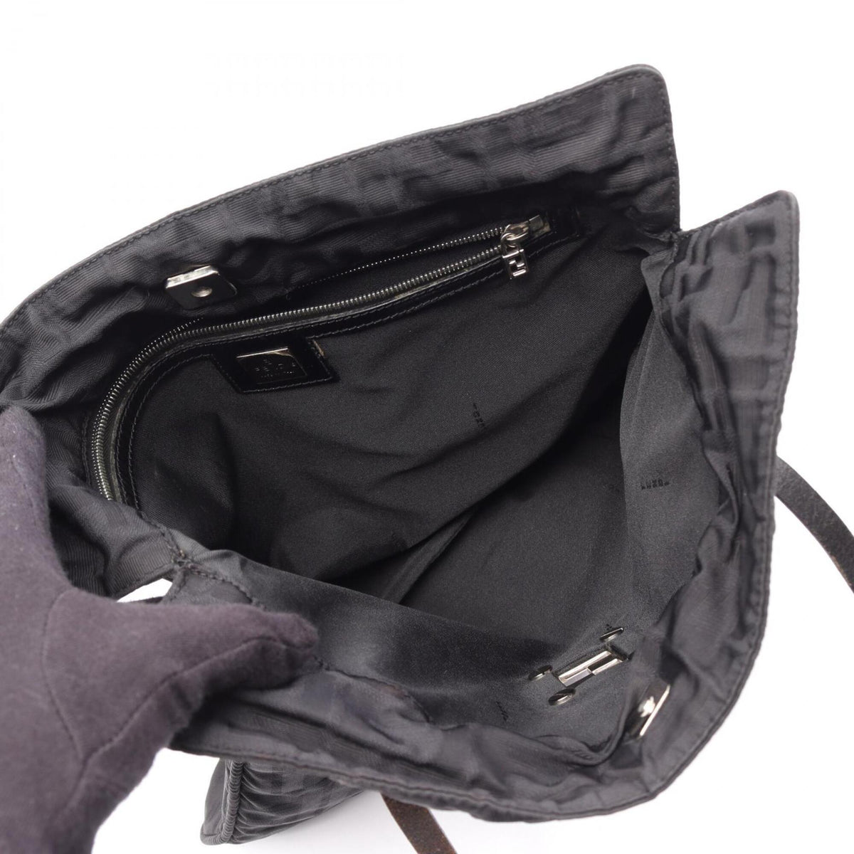 Fendi Black Nylon Leather Handbag Tote Bag (Pre-Owned)