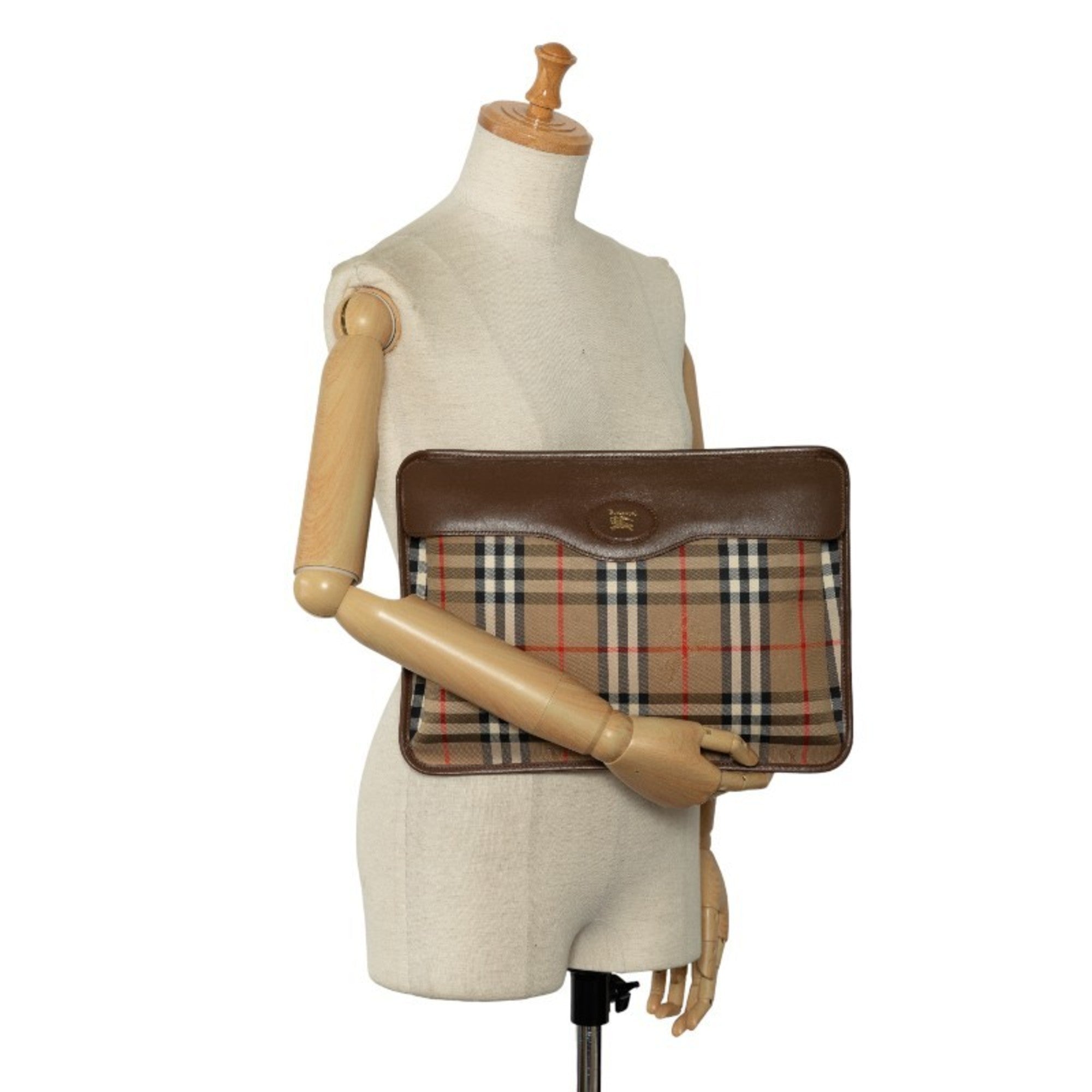 Burberry Beige Canvas Leather Clutch Bag (Pre-Owned)