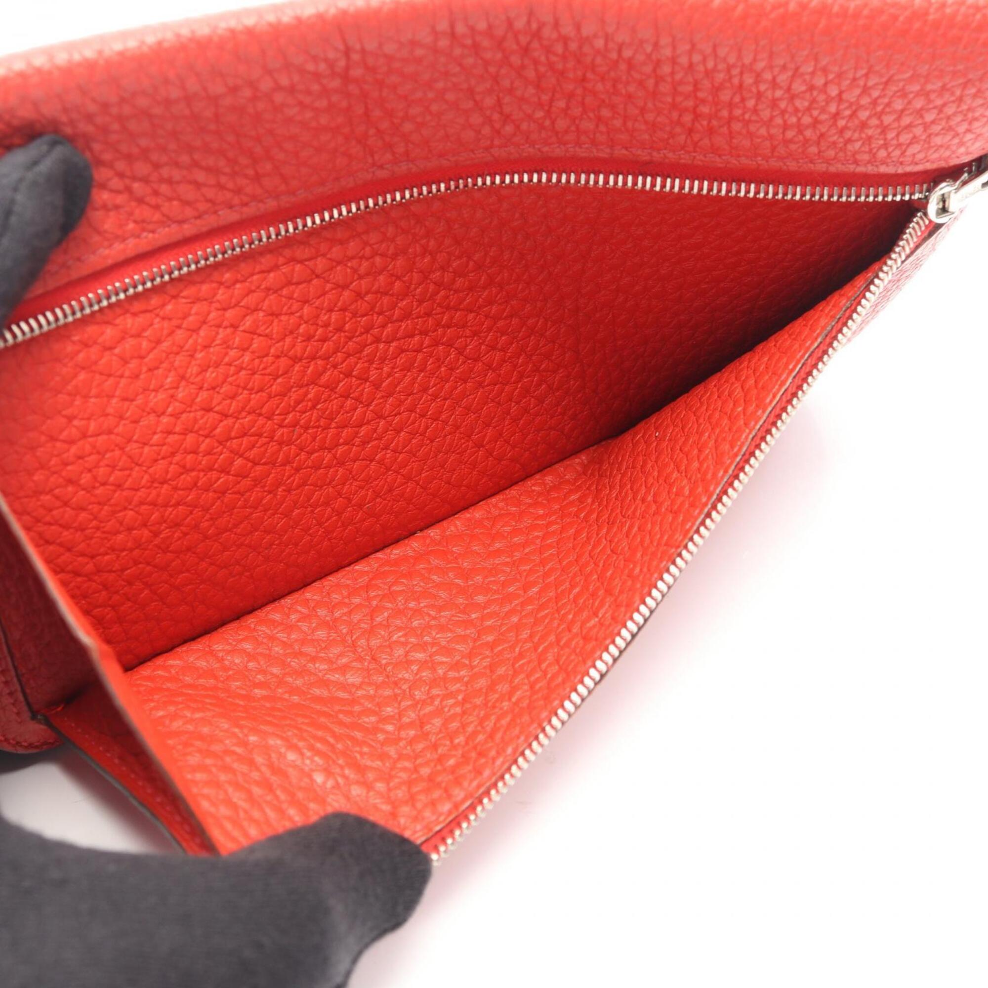Hermes Red Color Vermilion Leather Long Wallet (Bi-Fold) (Pre-Owned)