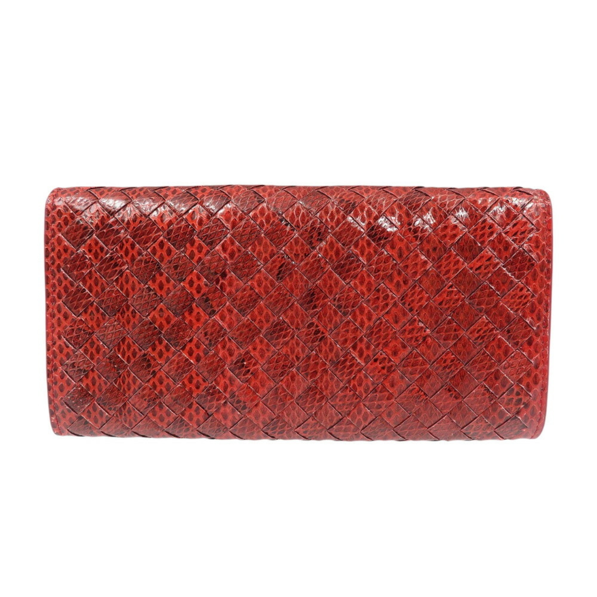 Bottega Veneta Red Color Intrecciato Long Wallet (Bi-Fold) (Pre-Owned)