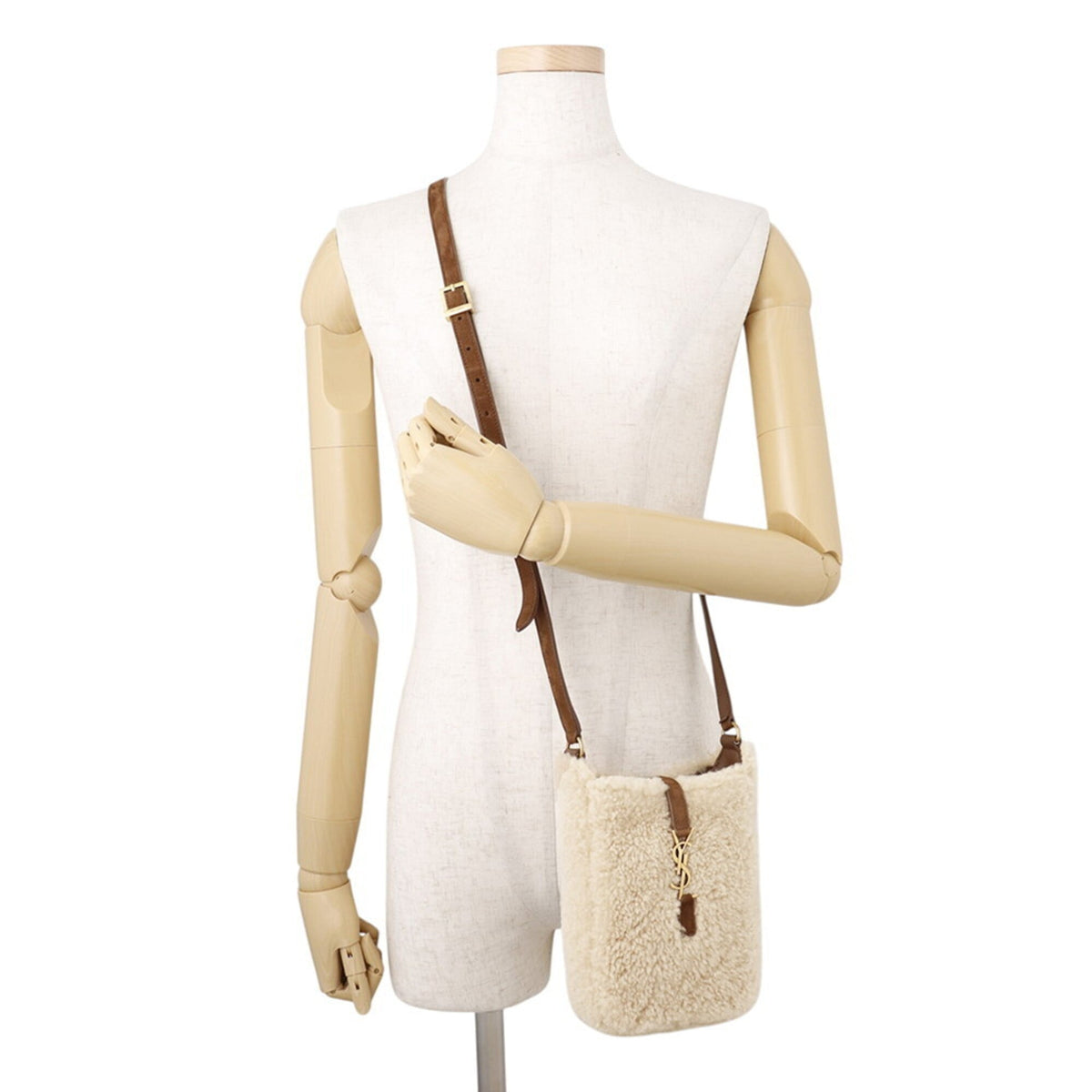 Yves Saint Laurent Beige Brown Leather Handbag Shoulder Bag (Pre-Owned)